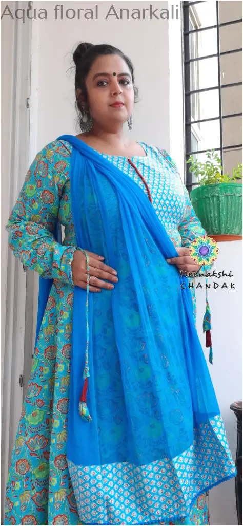 Aqua floral Anarkali Medium SET T&D