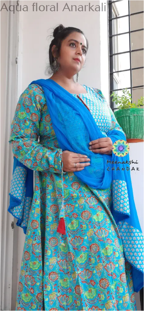 Aqua floral Anarkali SET T&D