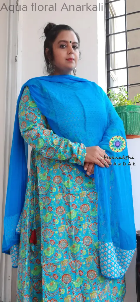 Aqua floral Anarkali SET T&D