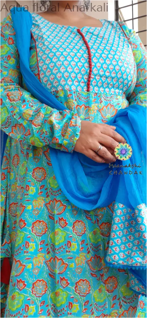 Aqua floral Anarkali SET T&D