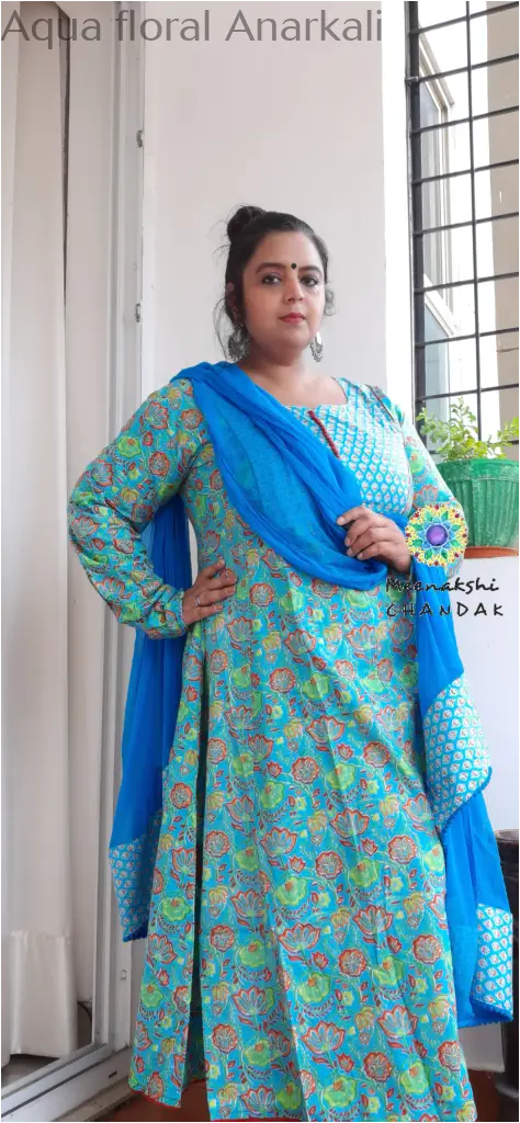 Aqua floral Anarkali SET T&D