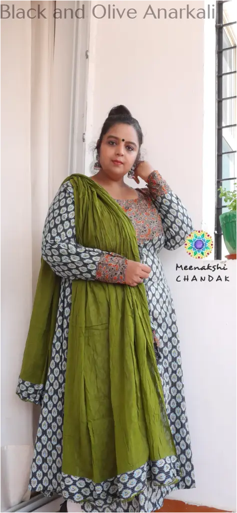 Black and Olive Anarkali SET T&D