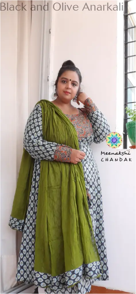 Black and Olive Anarkali SET T&D