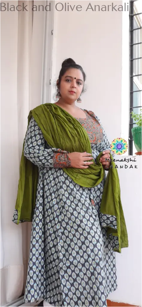 Black and Olive Anarkali SET T&D