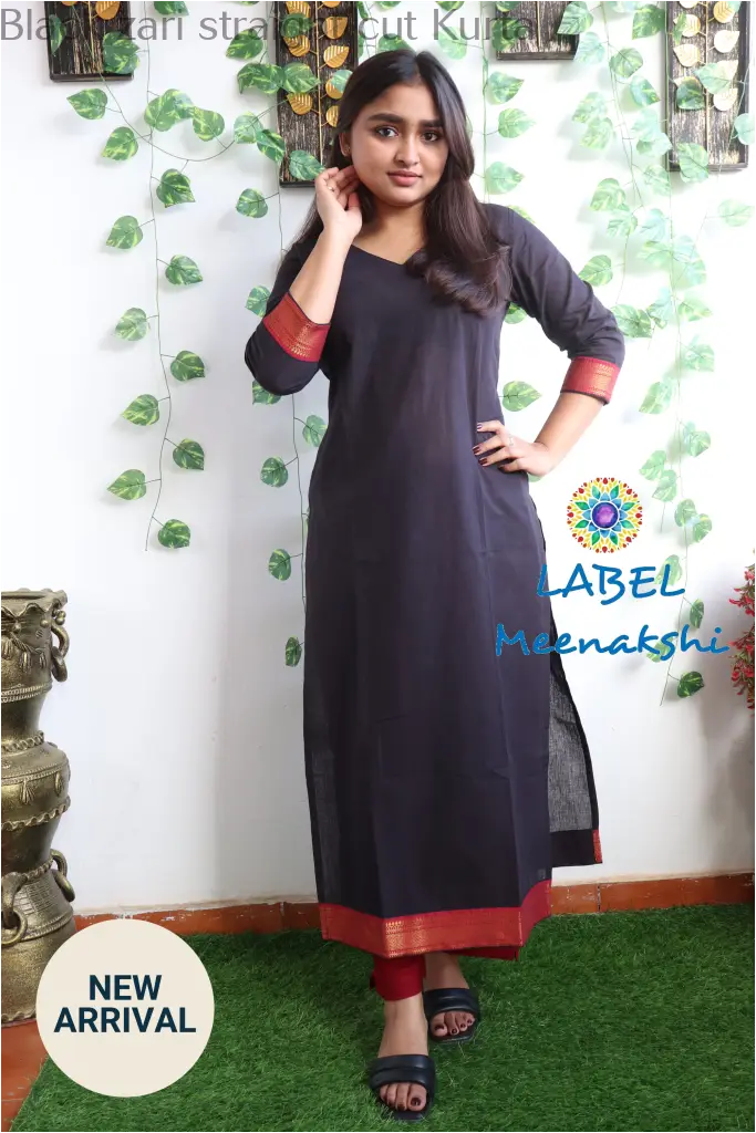 Black zari straight cut kurta KURTAS