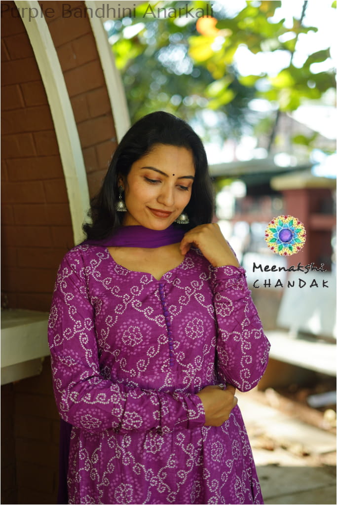 Purple Bandhini Anarkali SET T&D