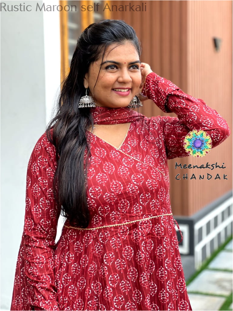 Rustic Maroon self Anarkali Medium SET T&D