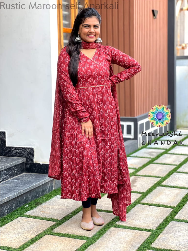 Rustic Maroon self Anarkali SET T&D