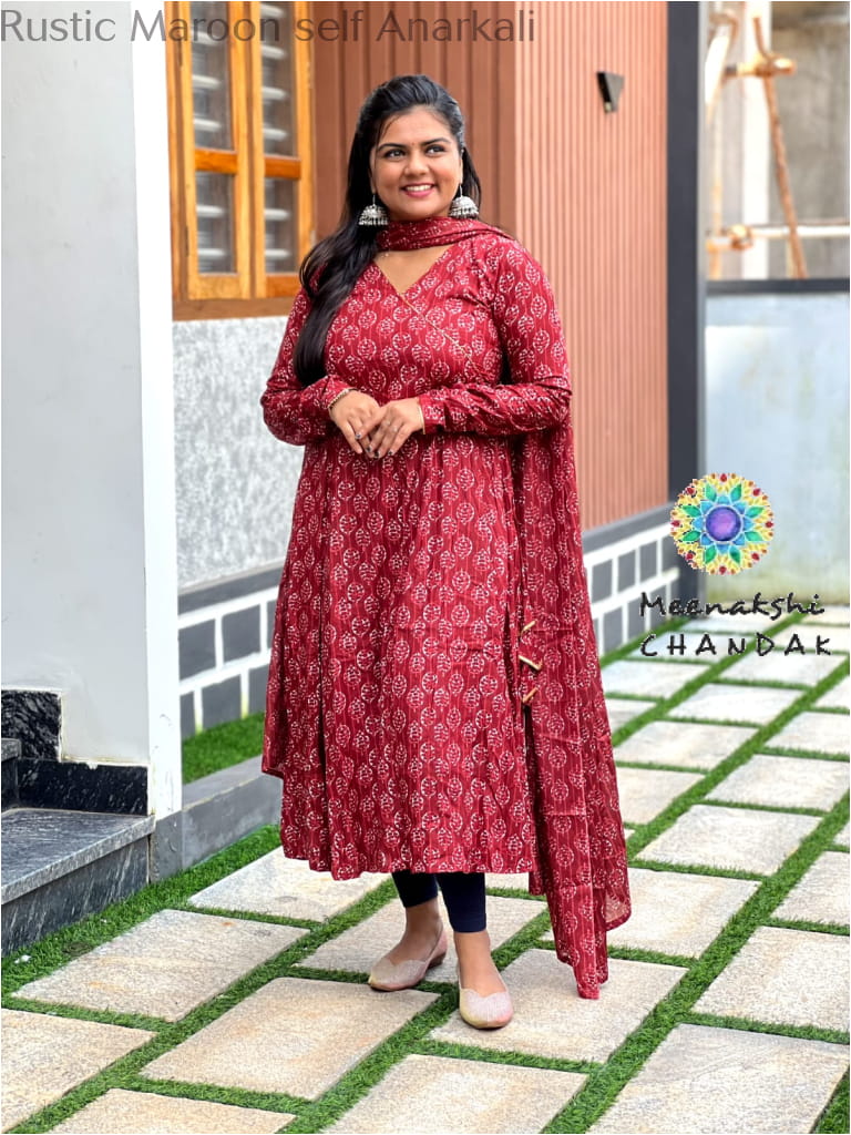 Rustic Maroon self Anarkali SET T&D