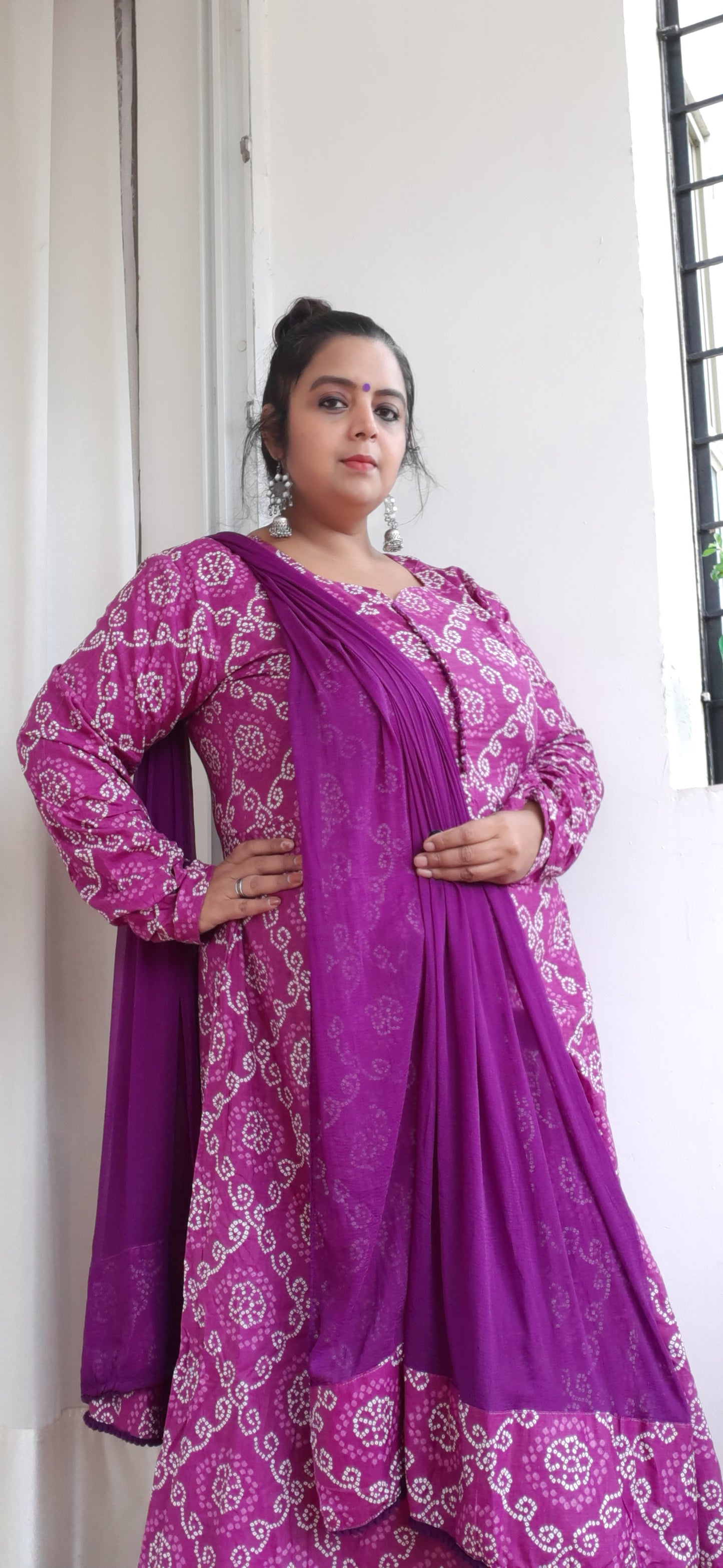 Purple Bandhini Anarkali