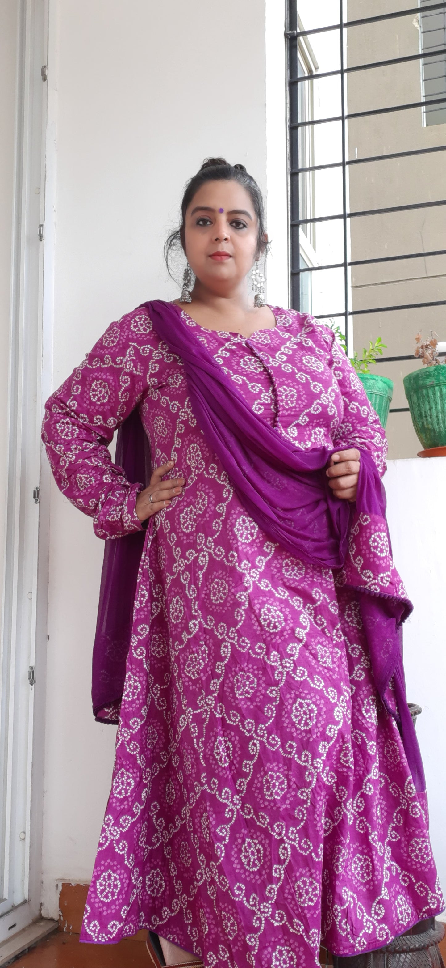 Purple Bandhini Anarkali