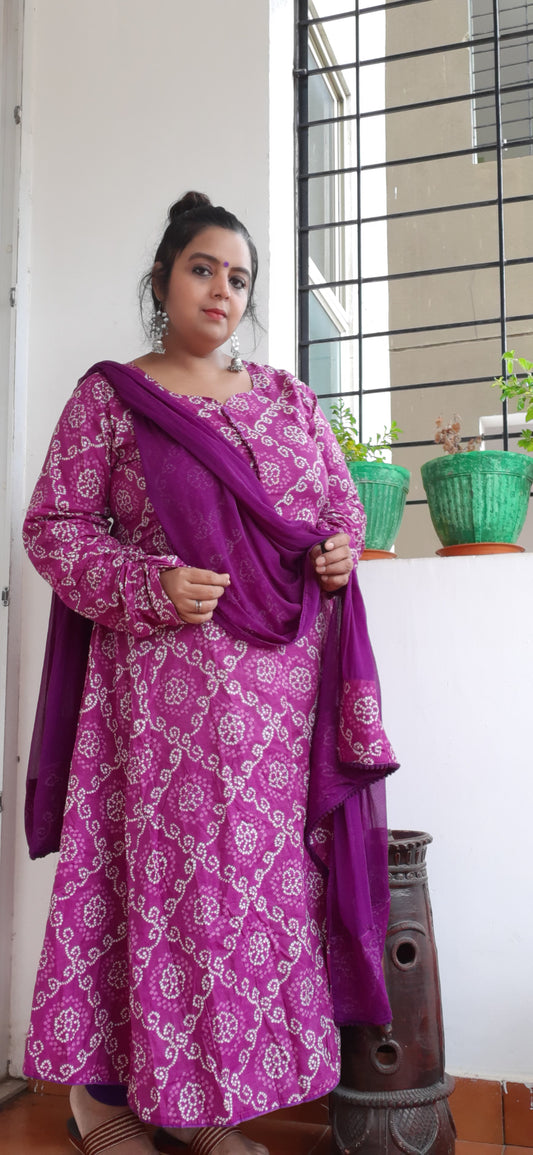 Purple Bandhini Anarkali