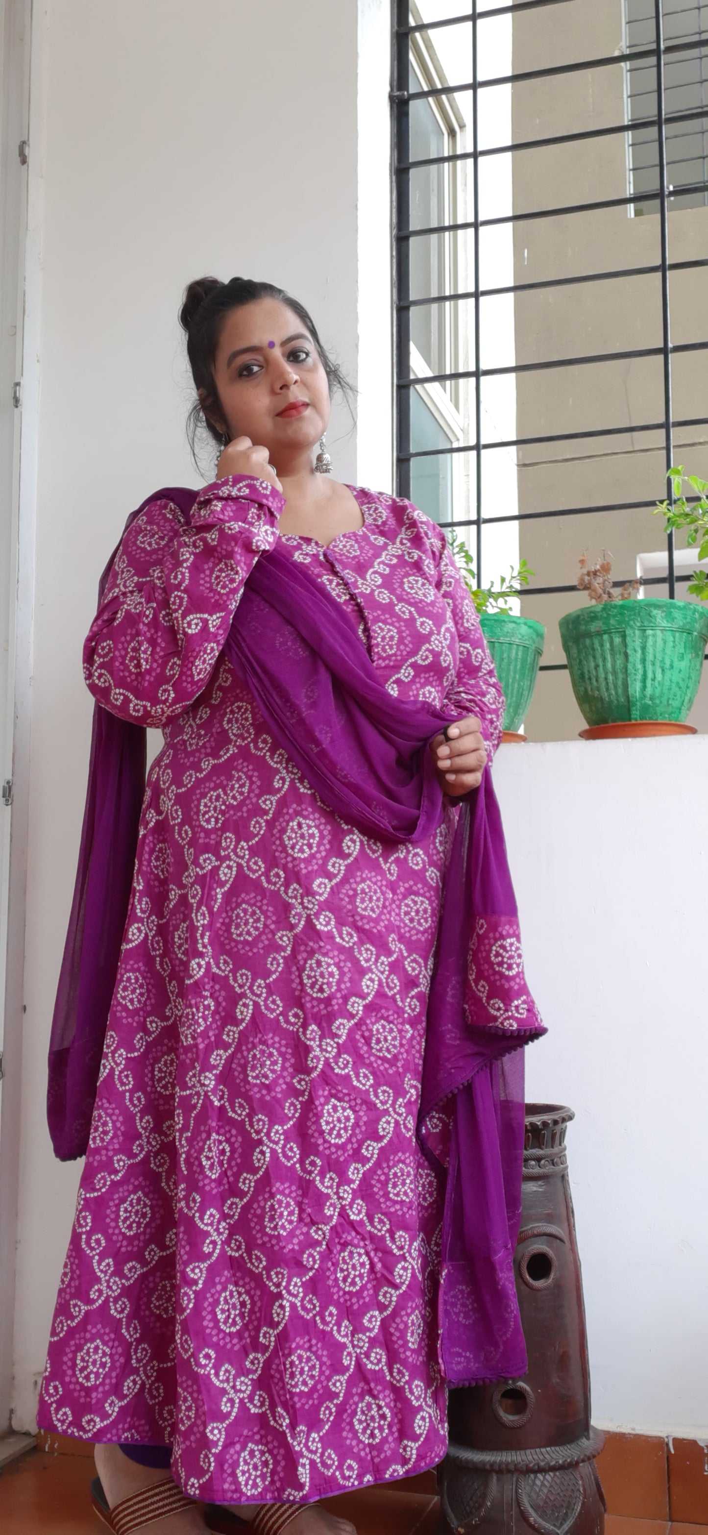 Purple Bandhini Anarkali