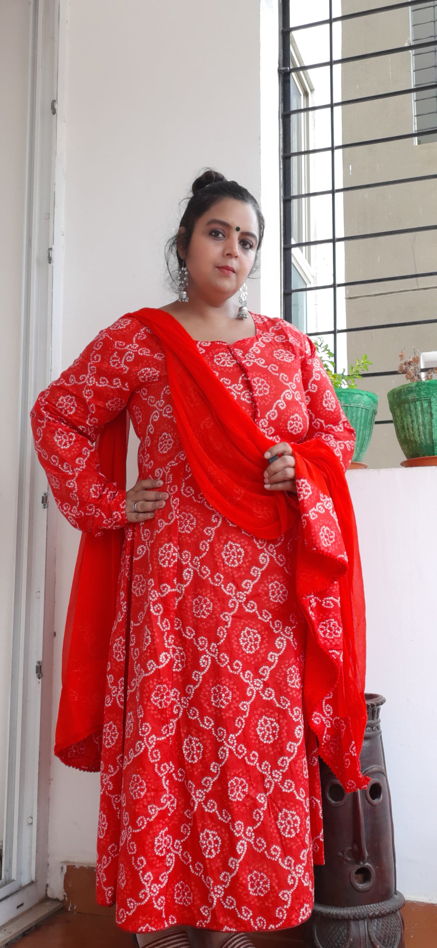 Red Bandhini Anarkali