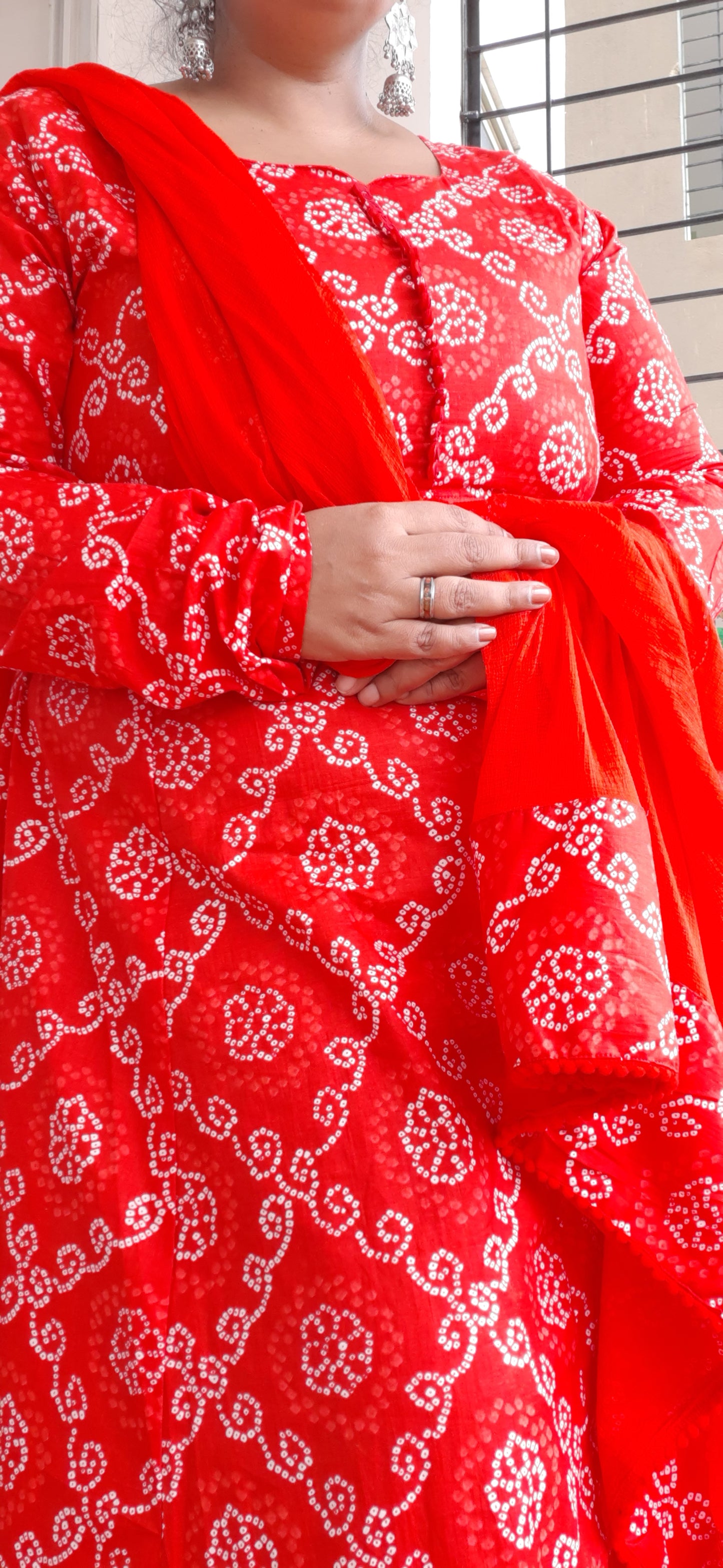 Red Bandhini Anarkali