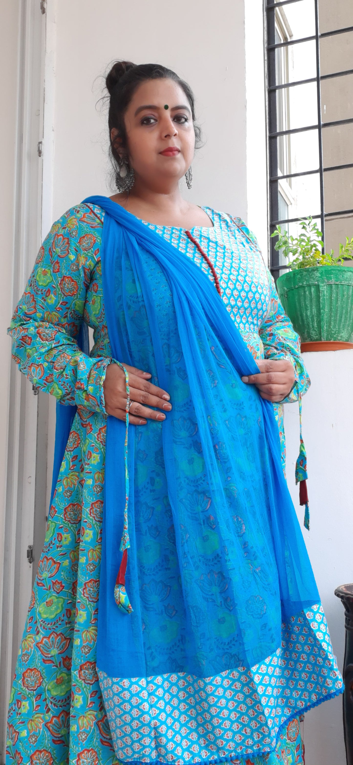 Aqua floral Anarkali