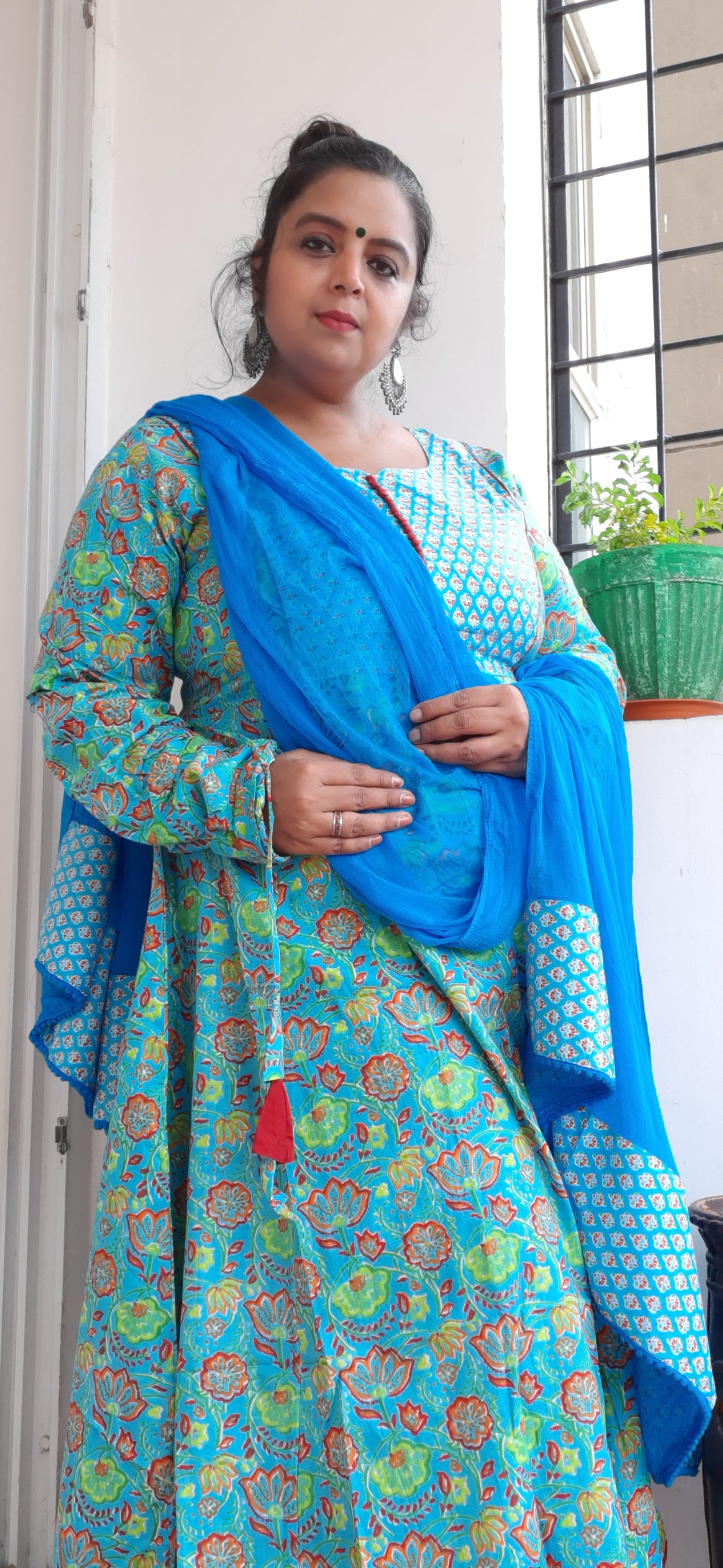 Aqua floral Anarkali