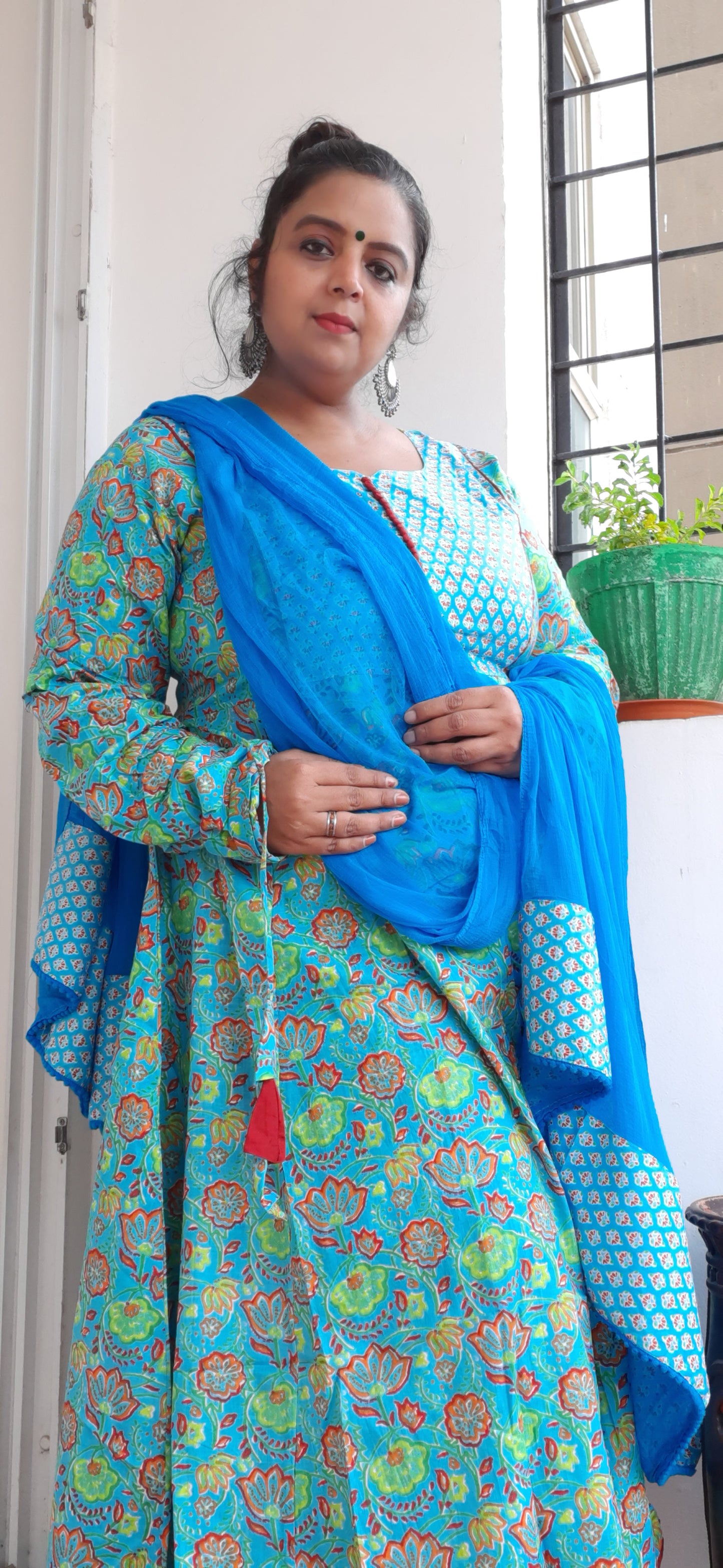 Aqua floral Anarkali