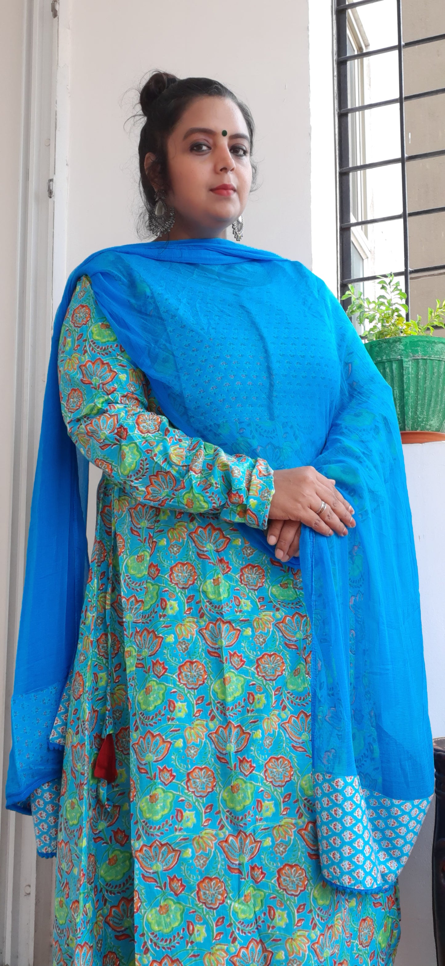 Aqua floral Anarkali