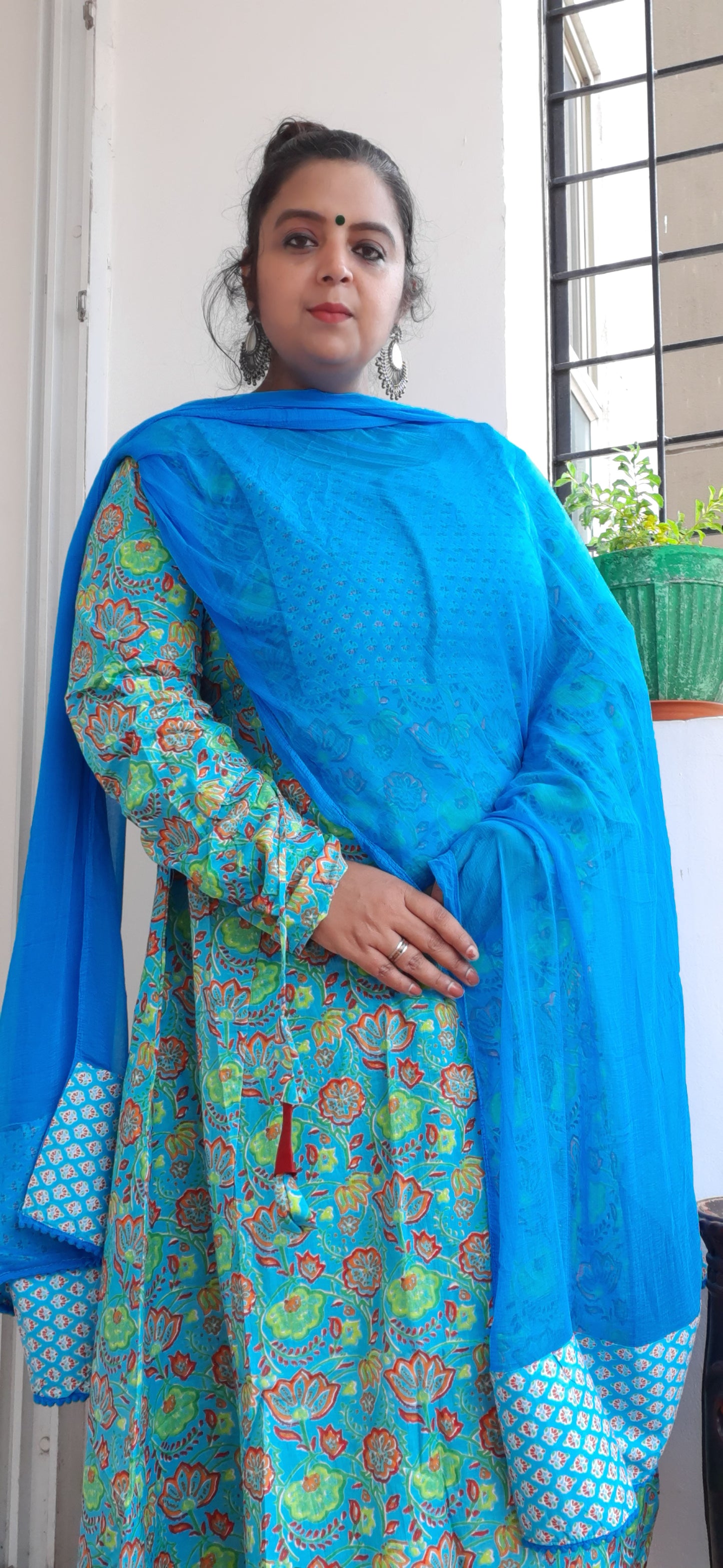 Aqua floral Anarkali