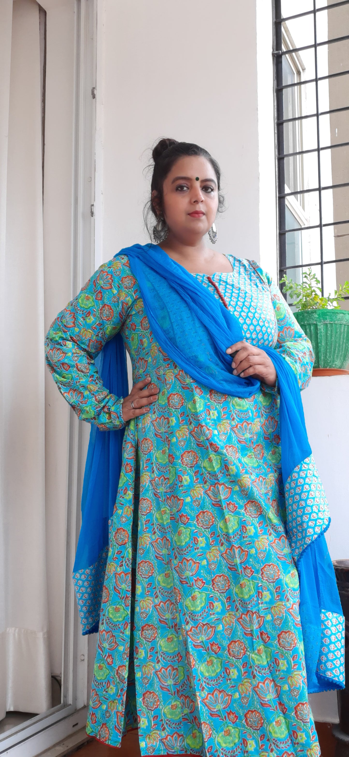 Aqua floral Anarkali