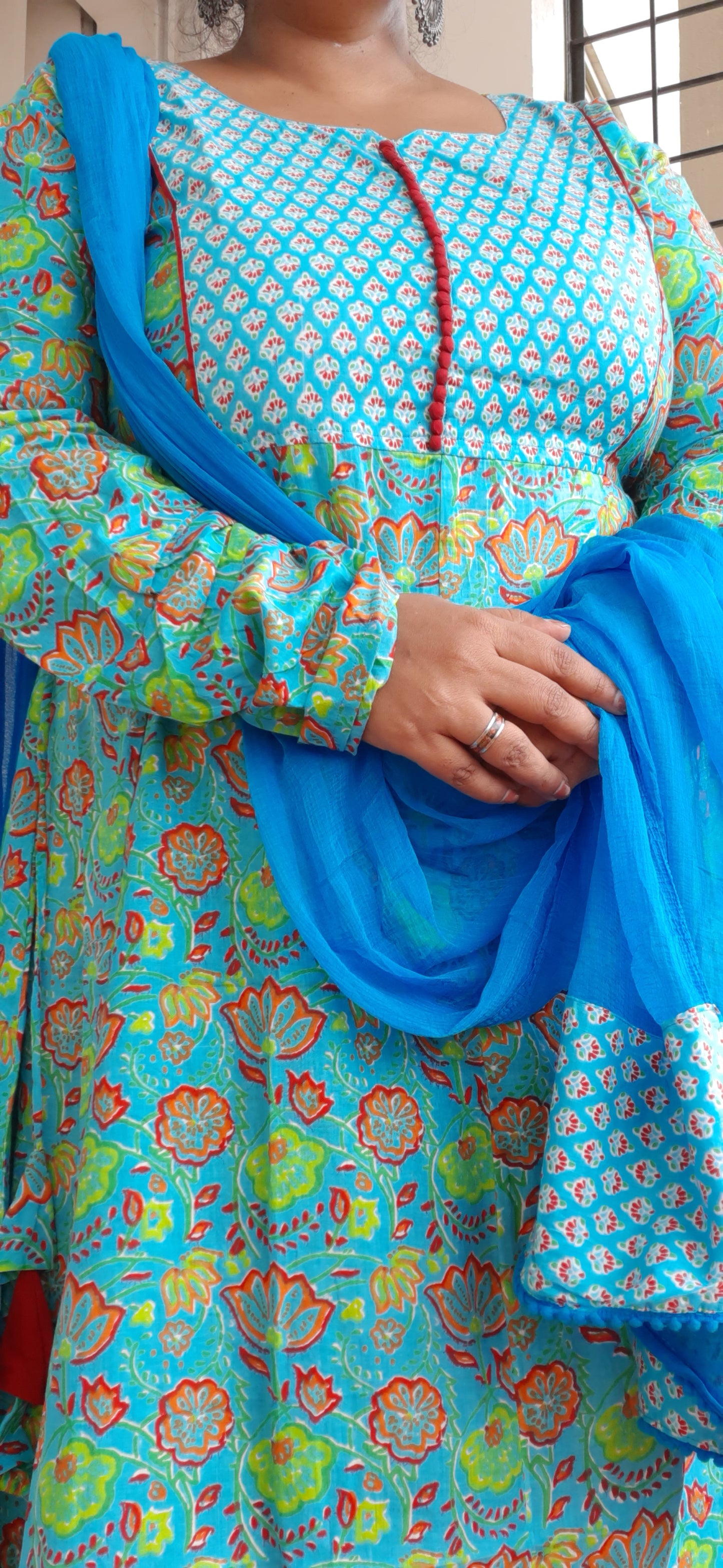 Aqua floral Anarkali