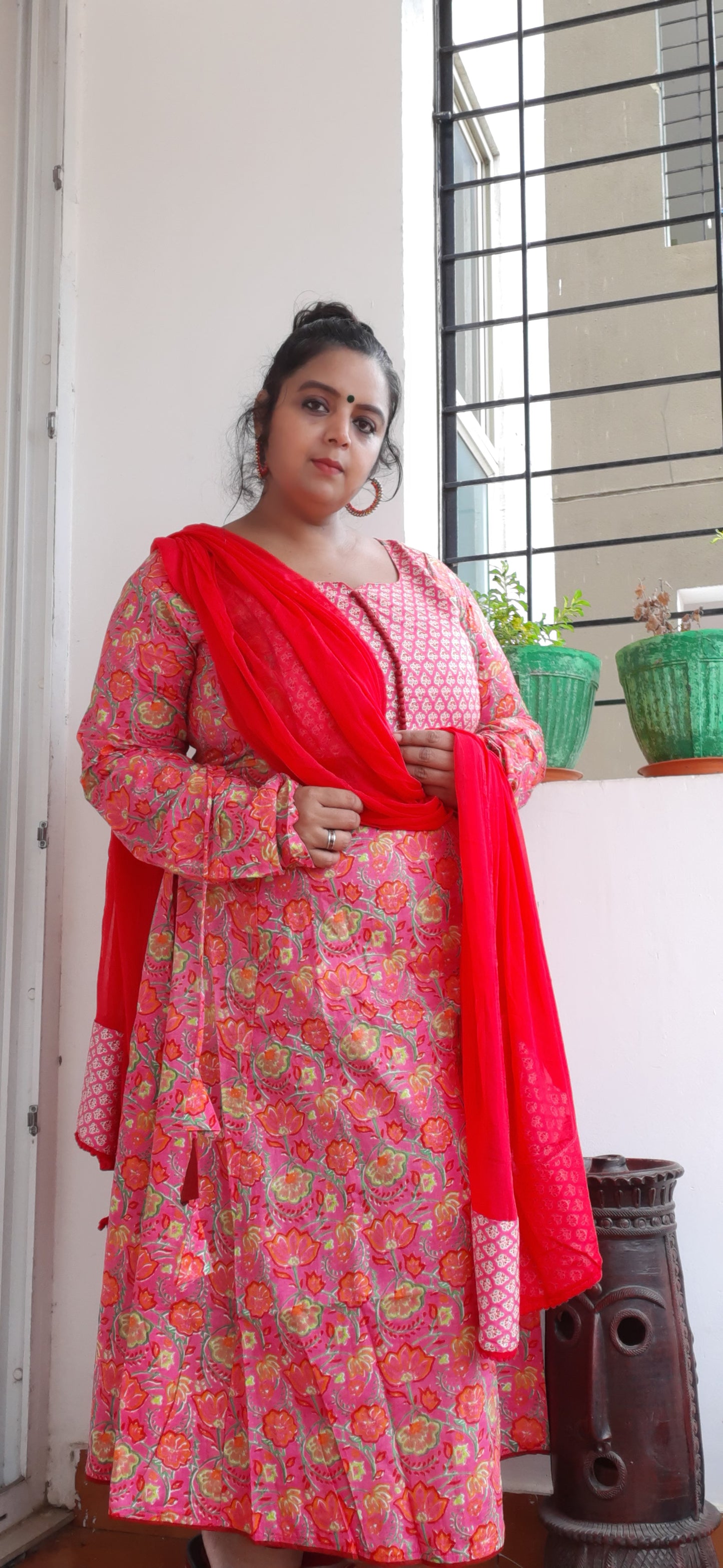 Pink floral Anarkali