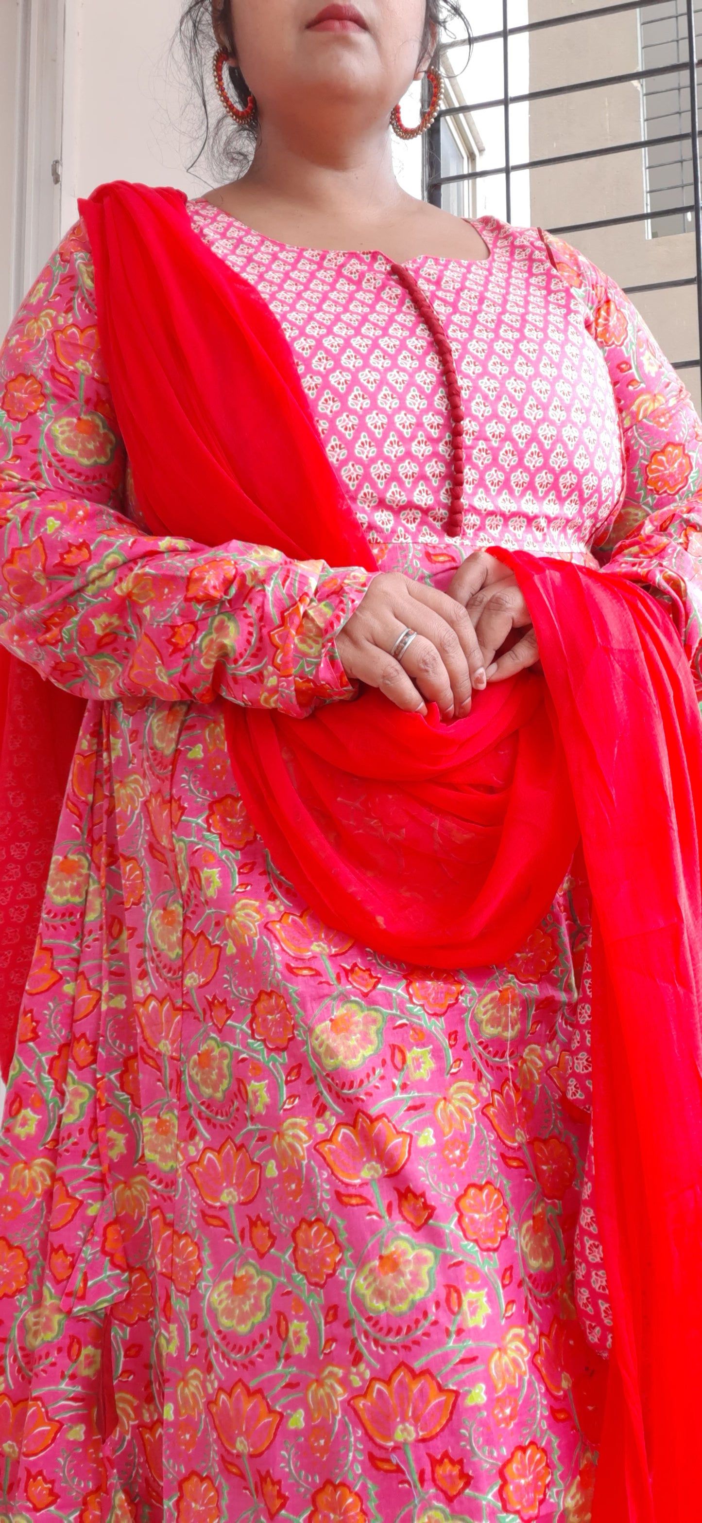 Pink floral Anarkali