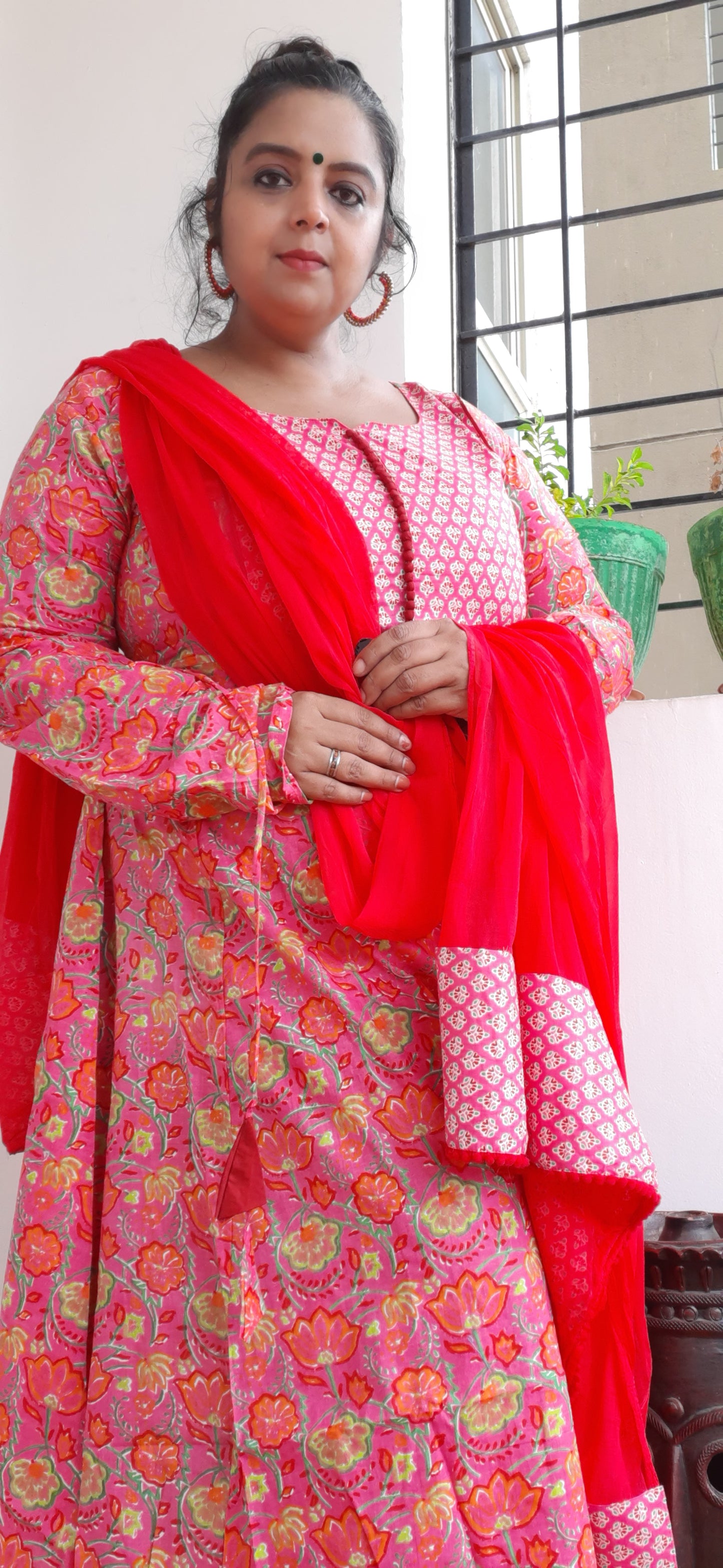 Pink floral Anarkali