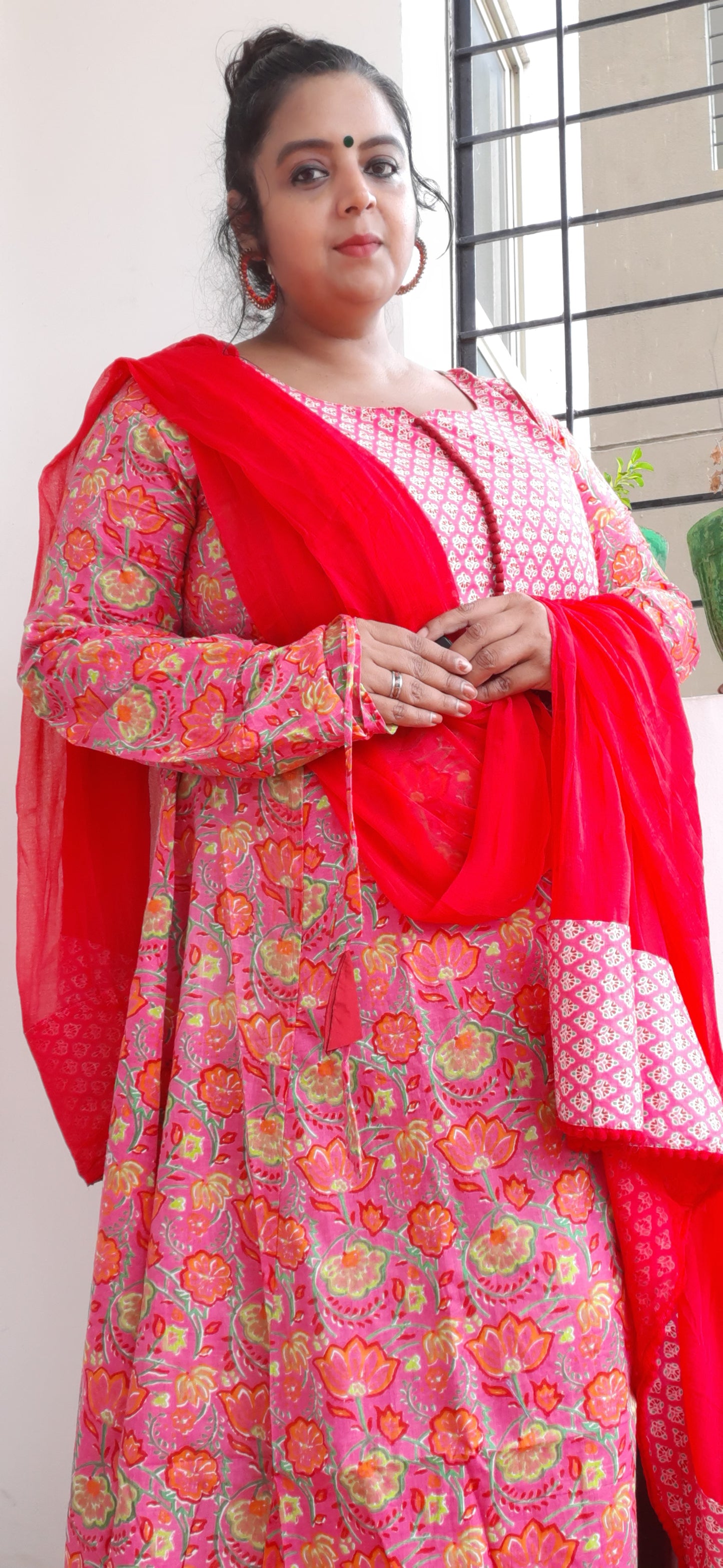 Pink floral Anarkali