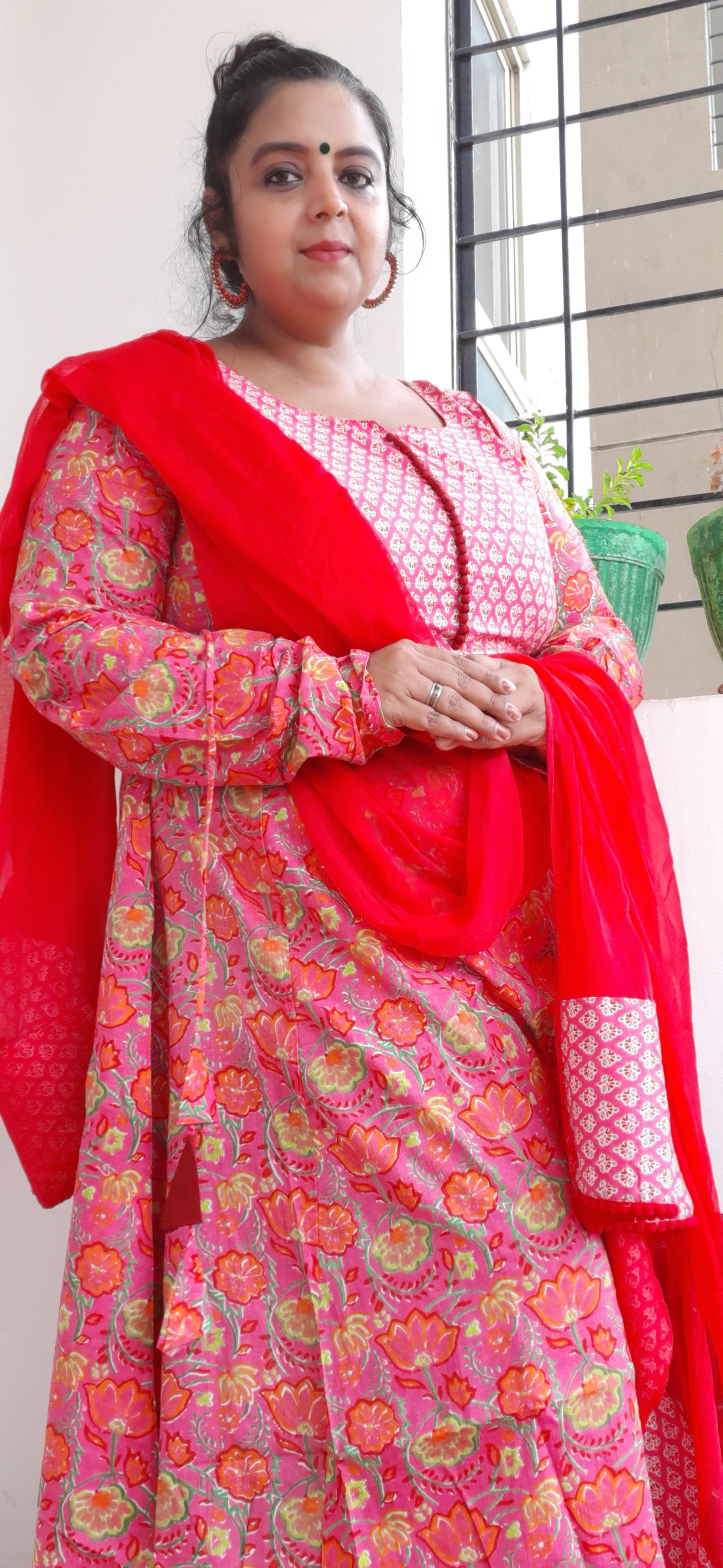 Pink floral Anarkali