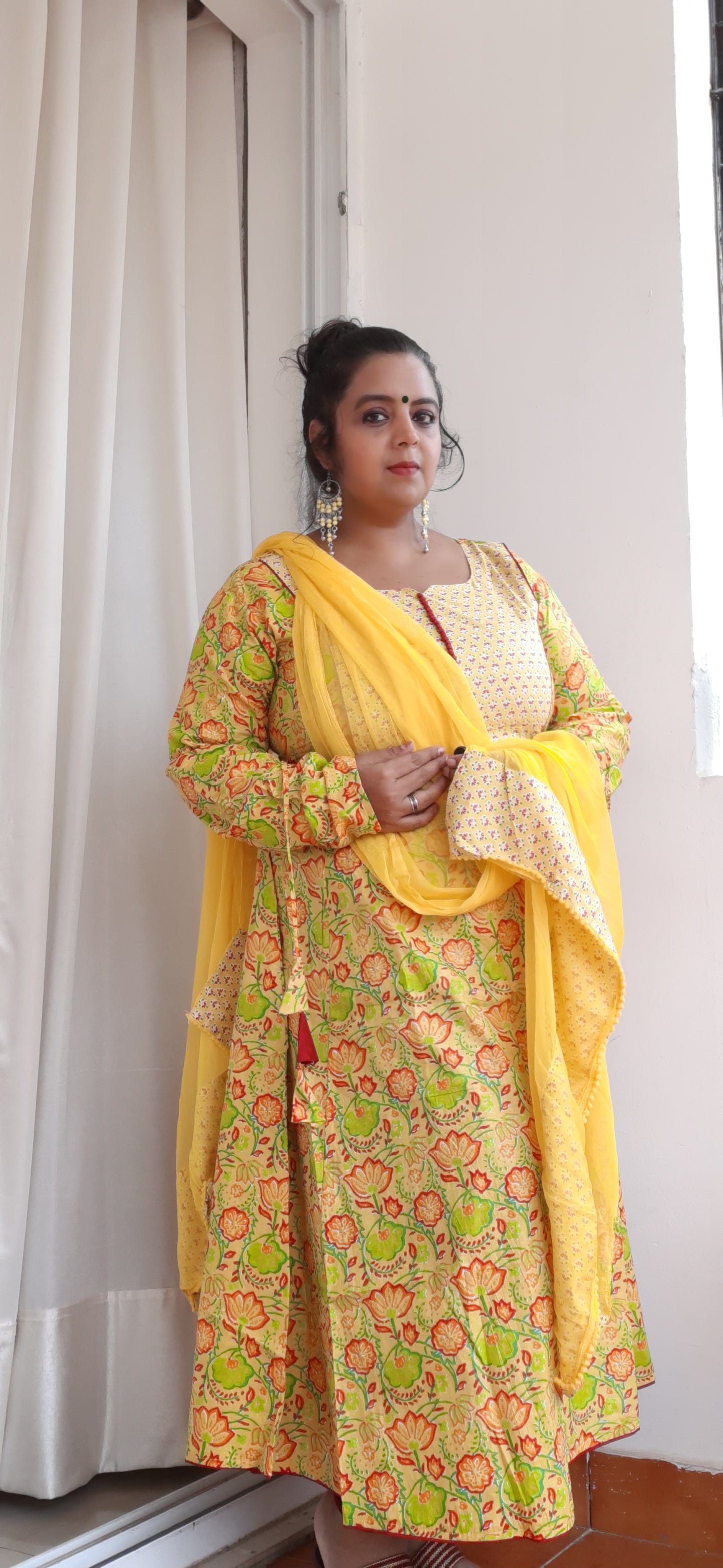 Mild Yellow floral Anarkali