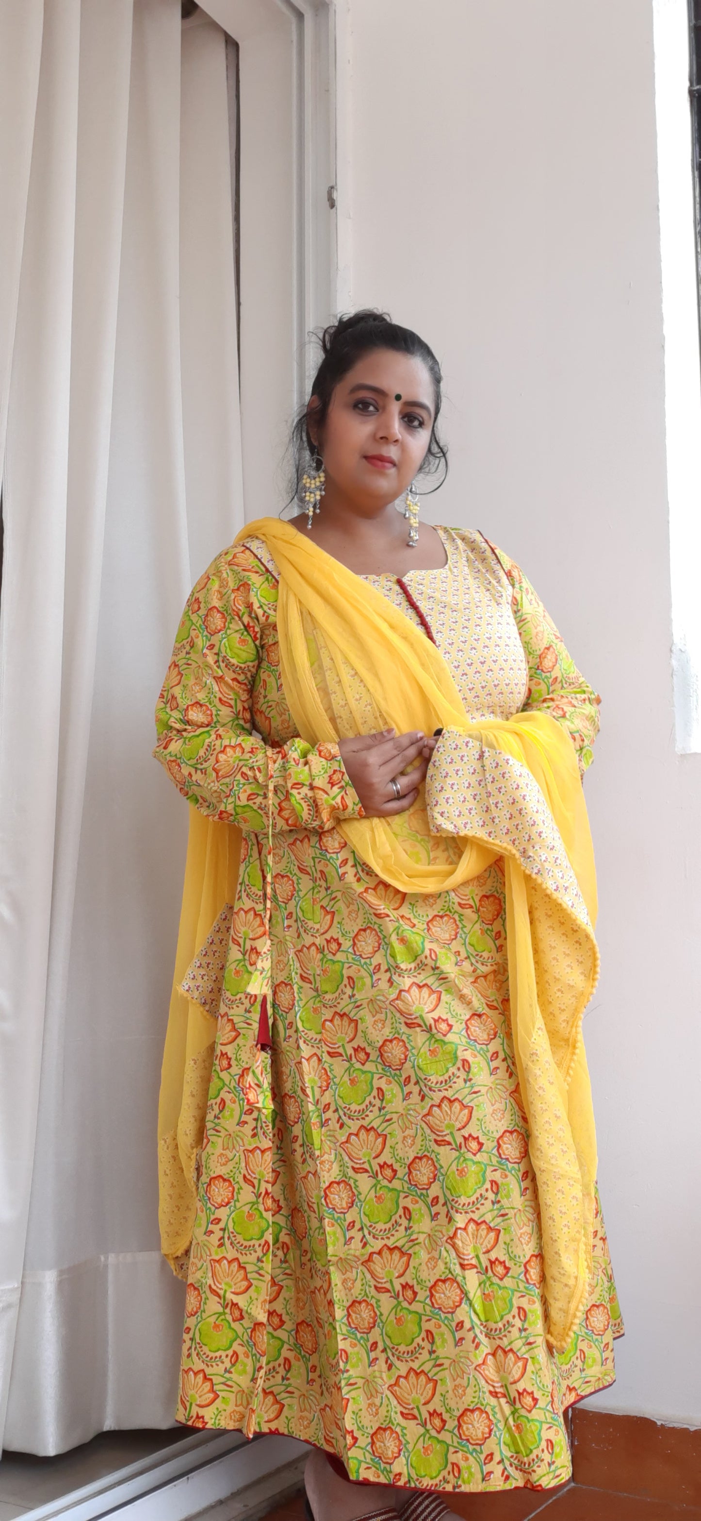 Mild Yellow floral Anarkali