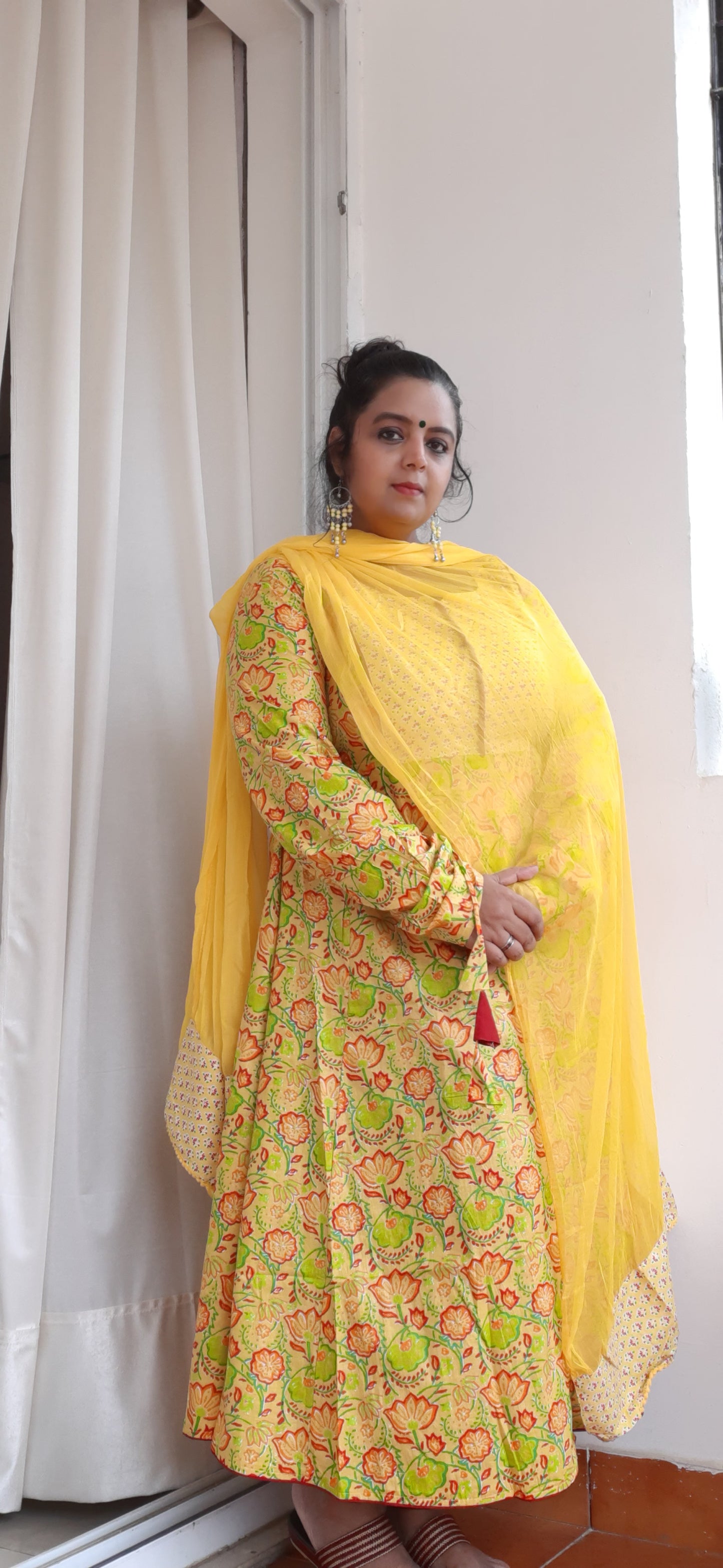 Mild Yellow floral Anarkali