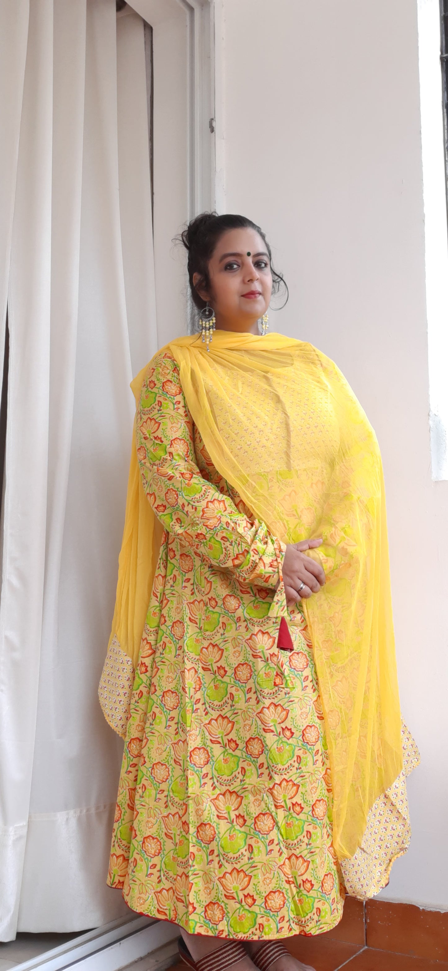 Mild Yellow floral Anarkali