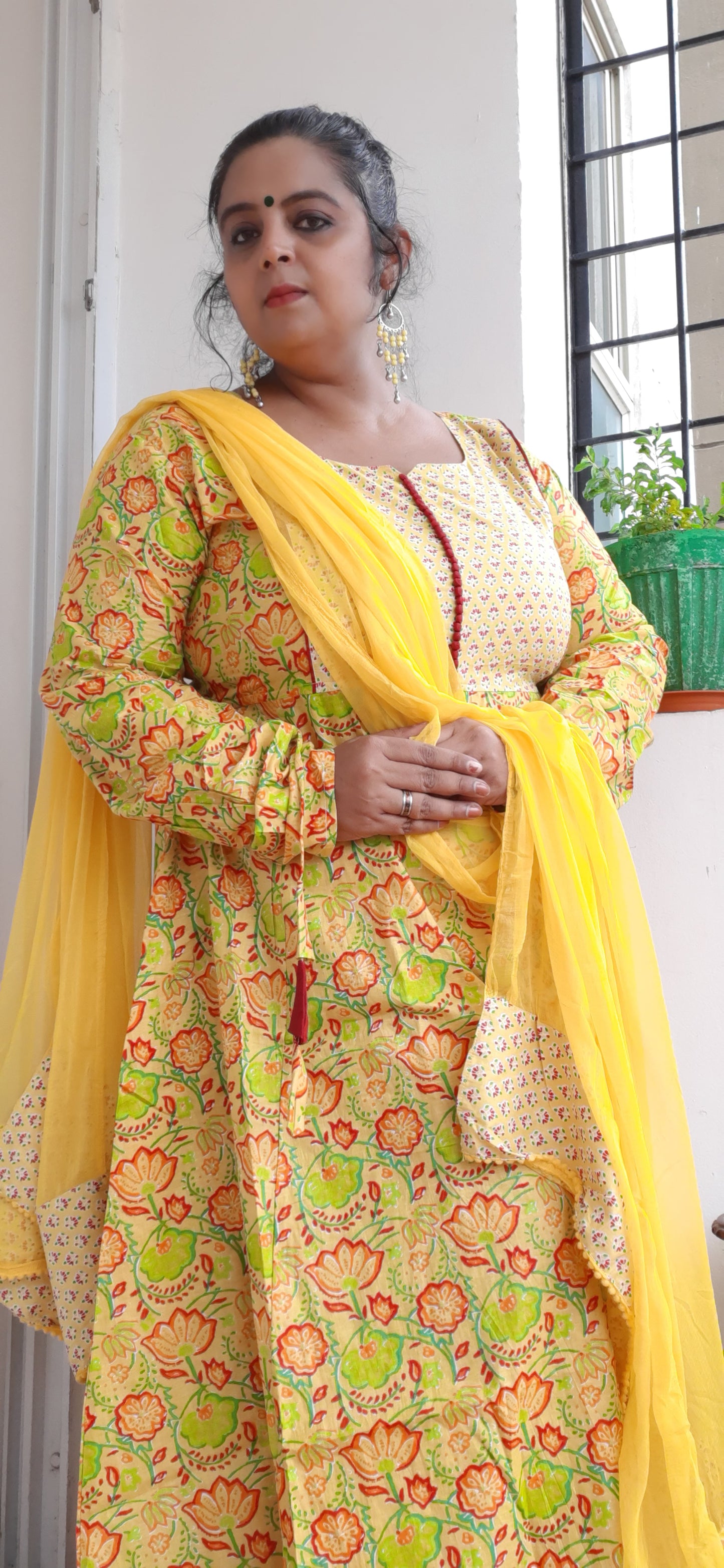 Mild Yellow floral Anarkali