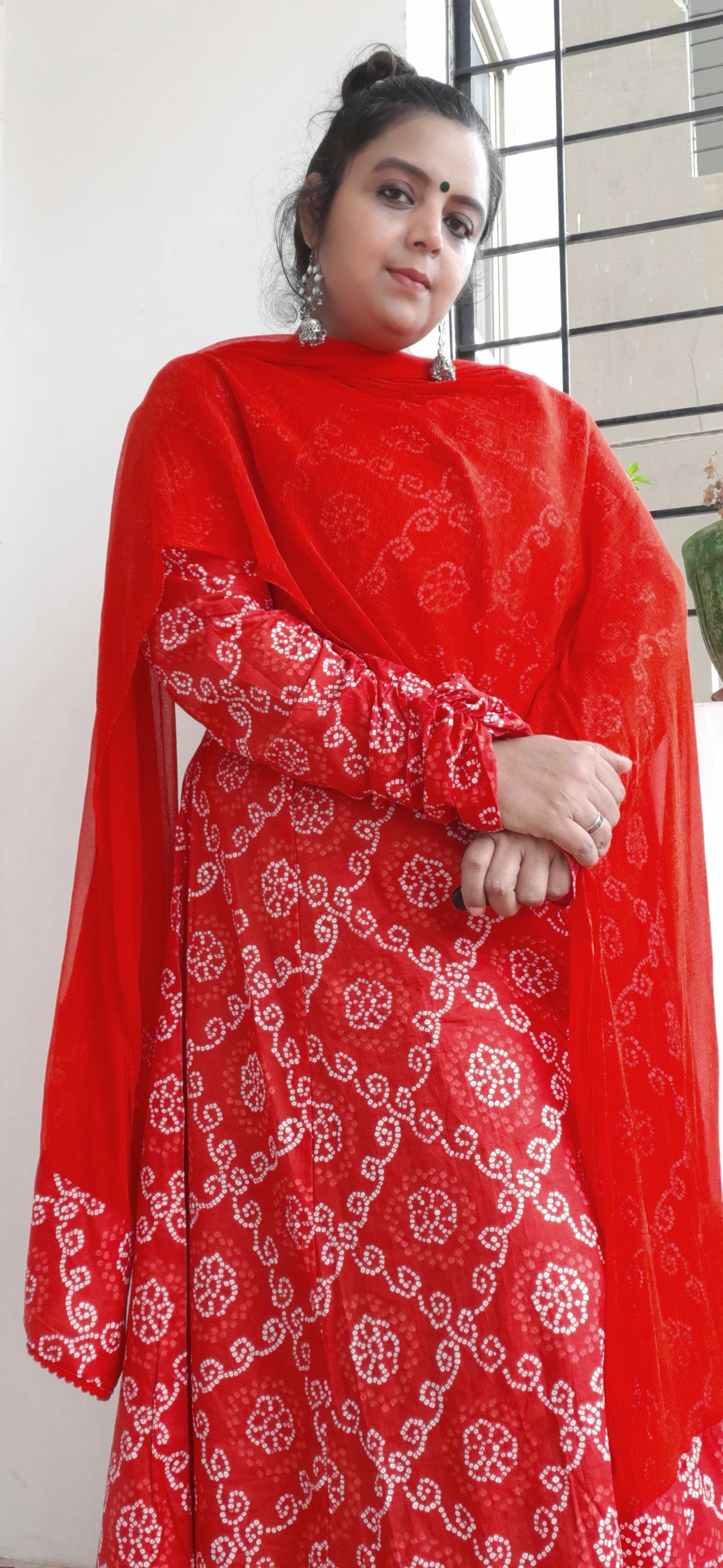 Red Bandhini Anarkali