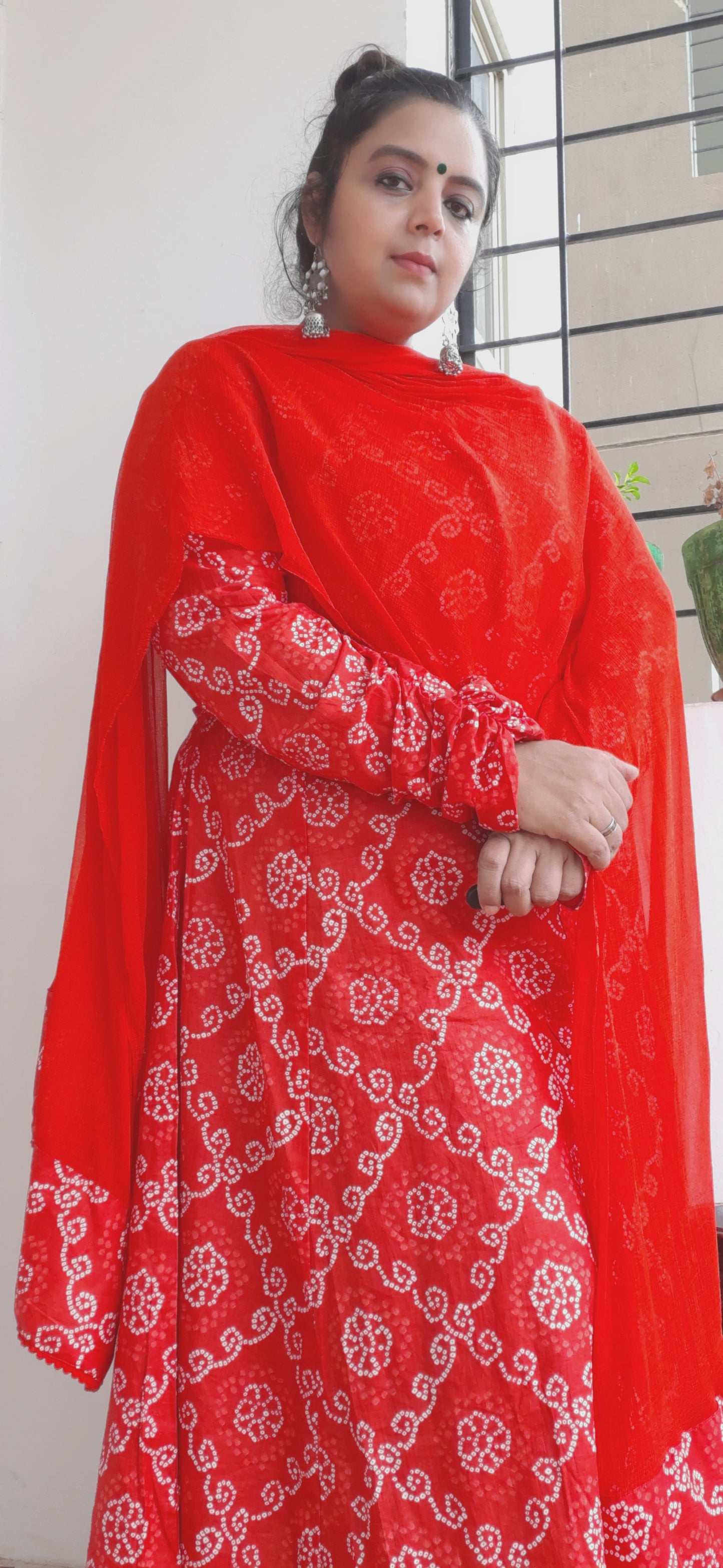 Red Bandhini Anarkali