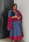 Indigo & Magenta jaipuri Anarkali _STOLE