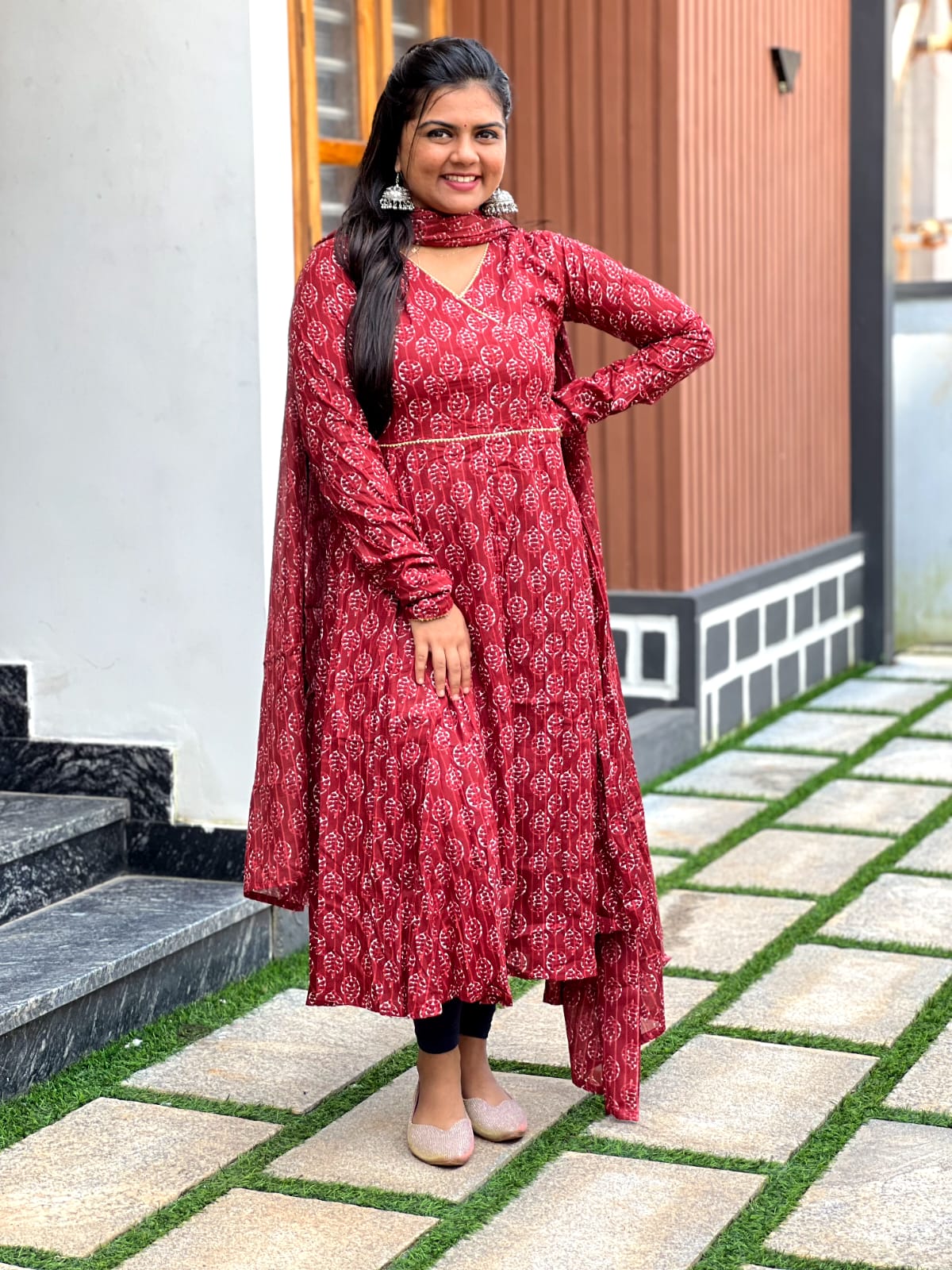 Rustic Maroon self Anarkali