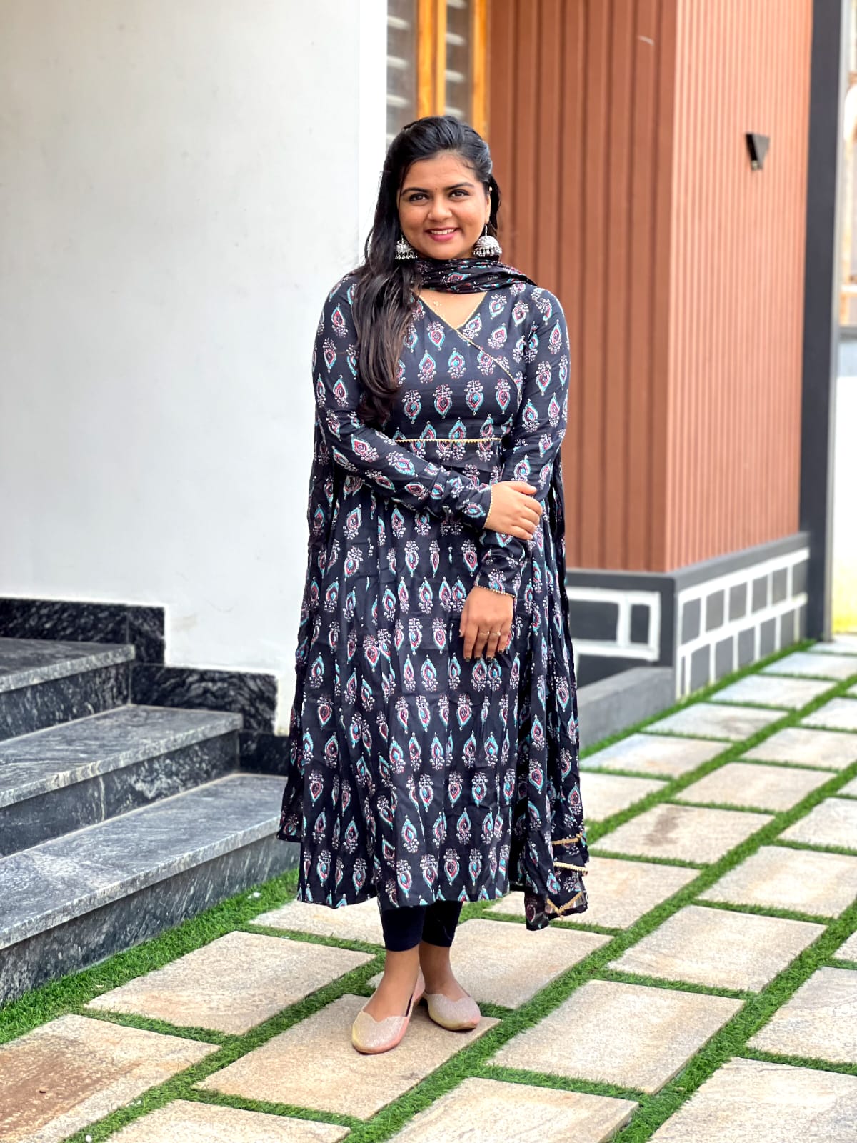 Black floral self Anarkali