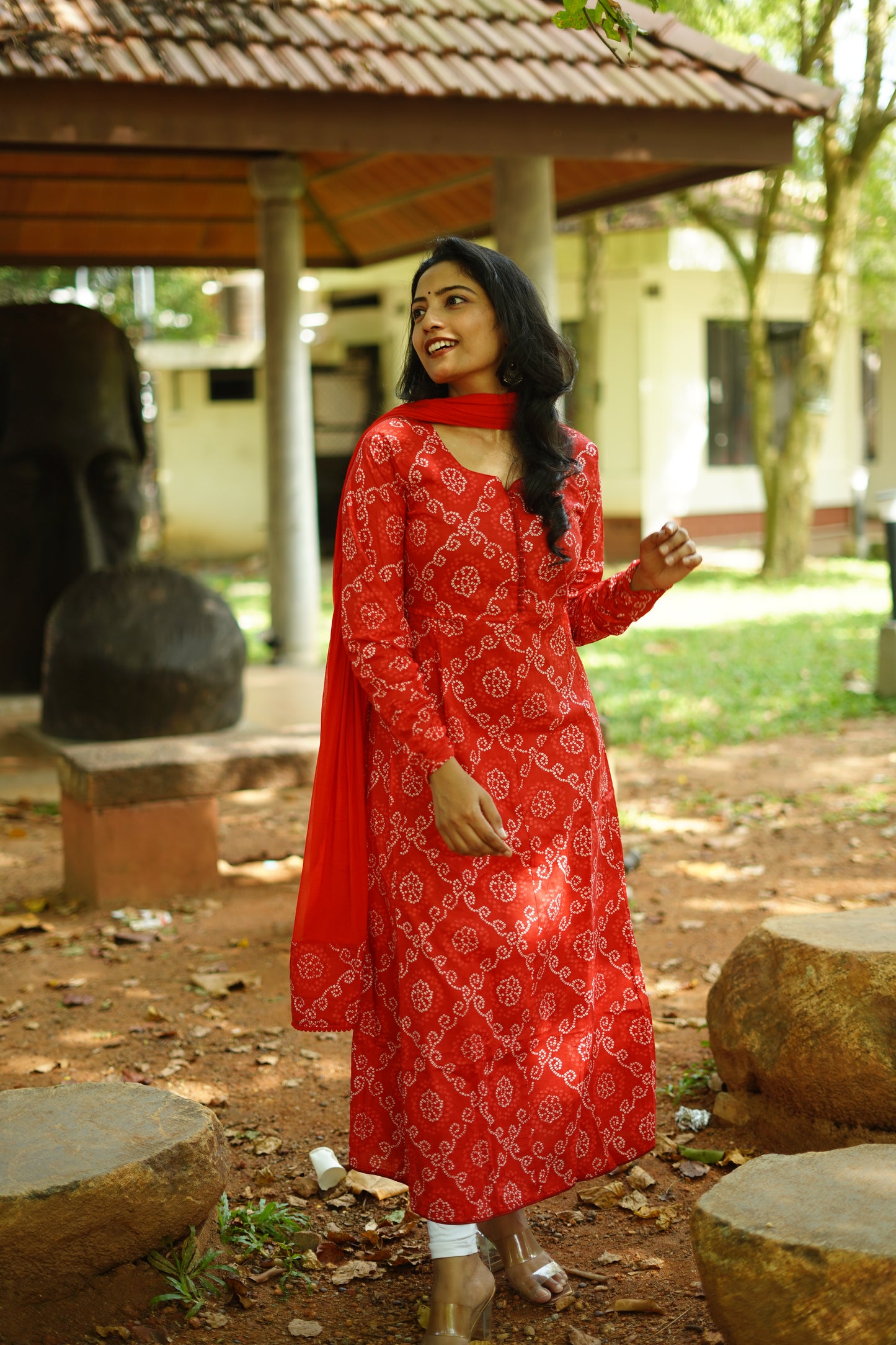 Red Bandhini Anarkali