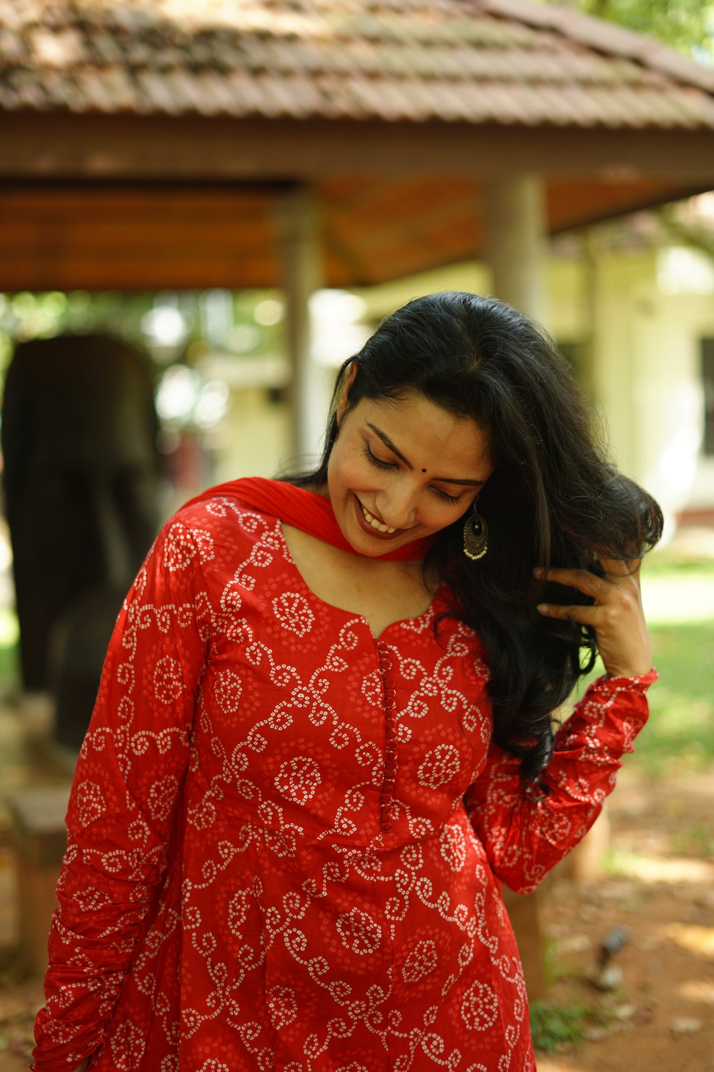 Red Bandhini Anarkali