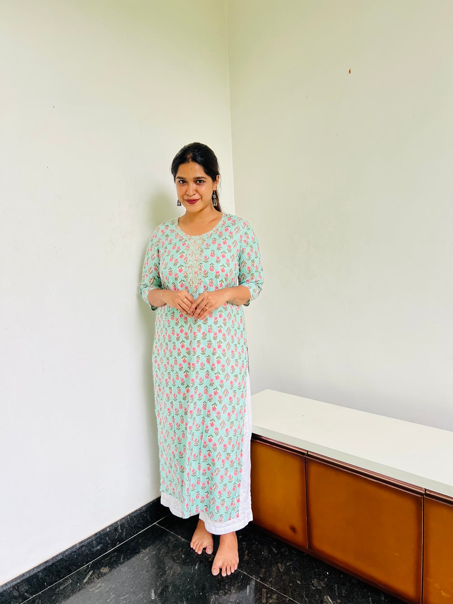 Pastel Green Self [Embroidery] straight cut kurta