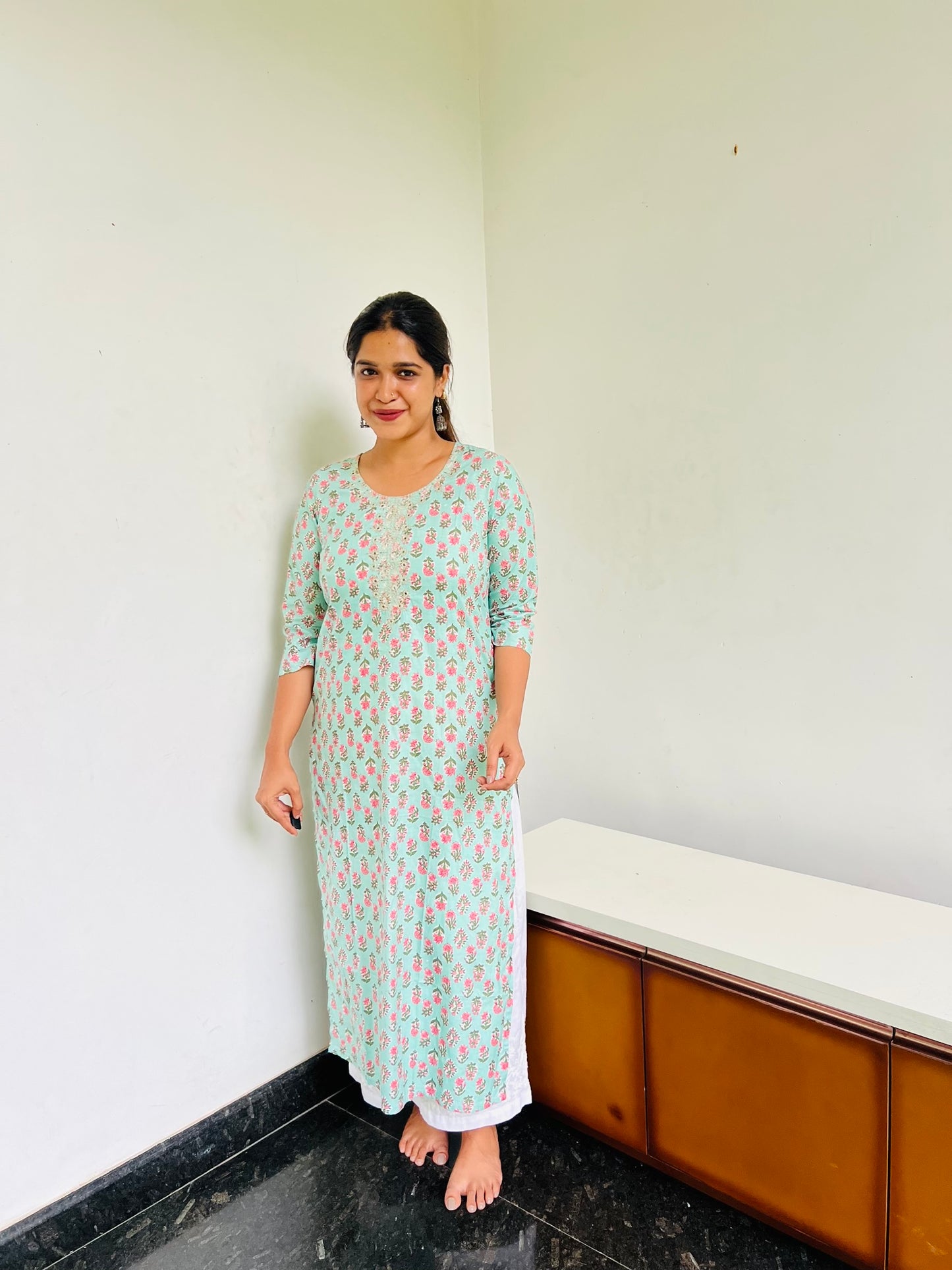 Pastel Green Self [Embroidery] straight cut kurta