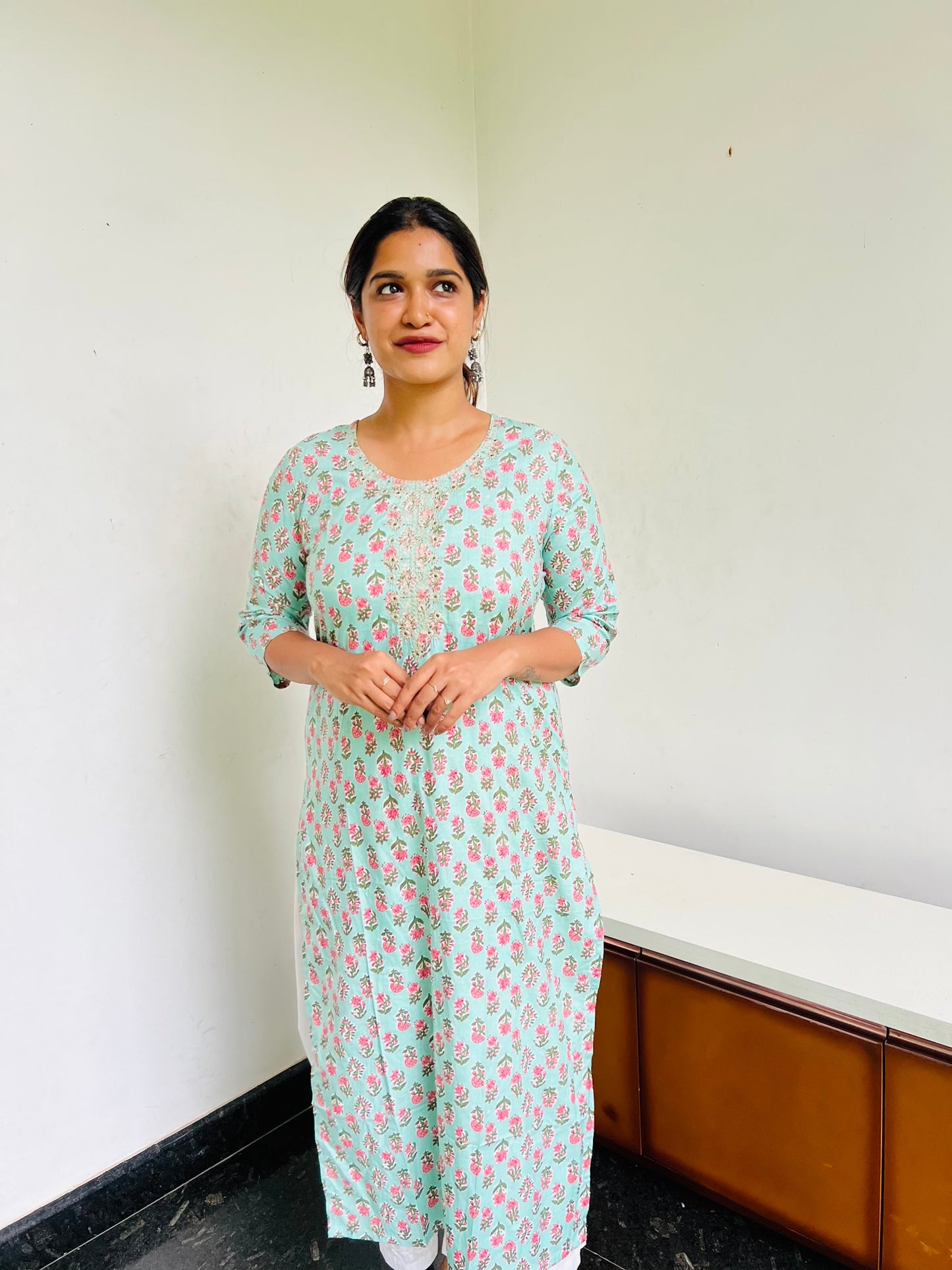 Pastel Green Self [Embroidery] straight cut kurta