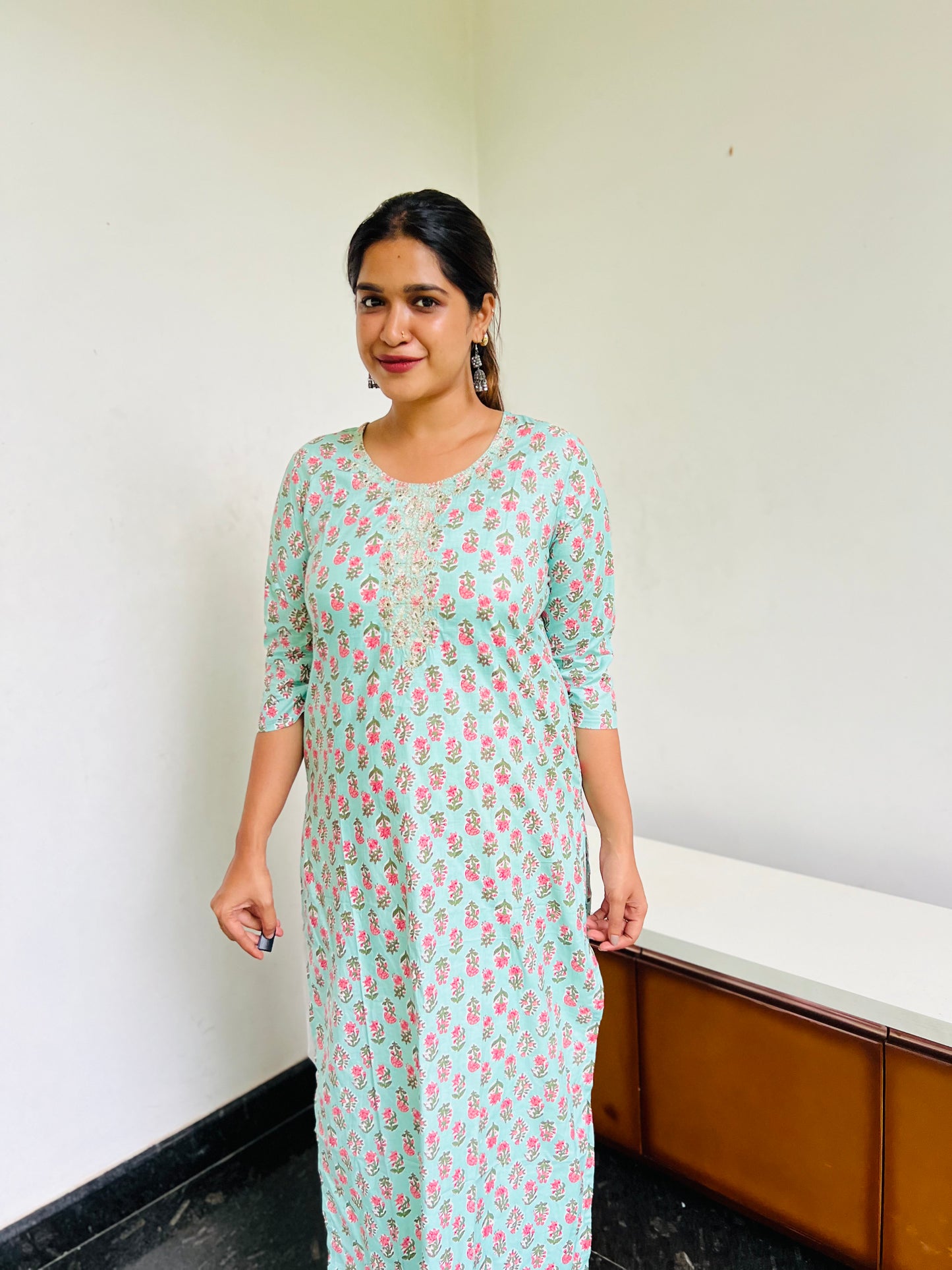 Pastel Green Self [Embroidery] straight cut kurta