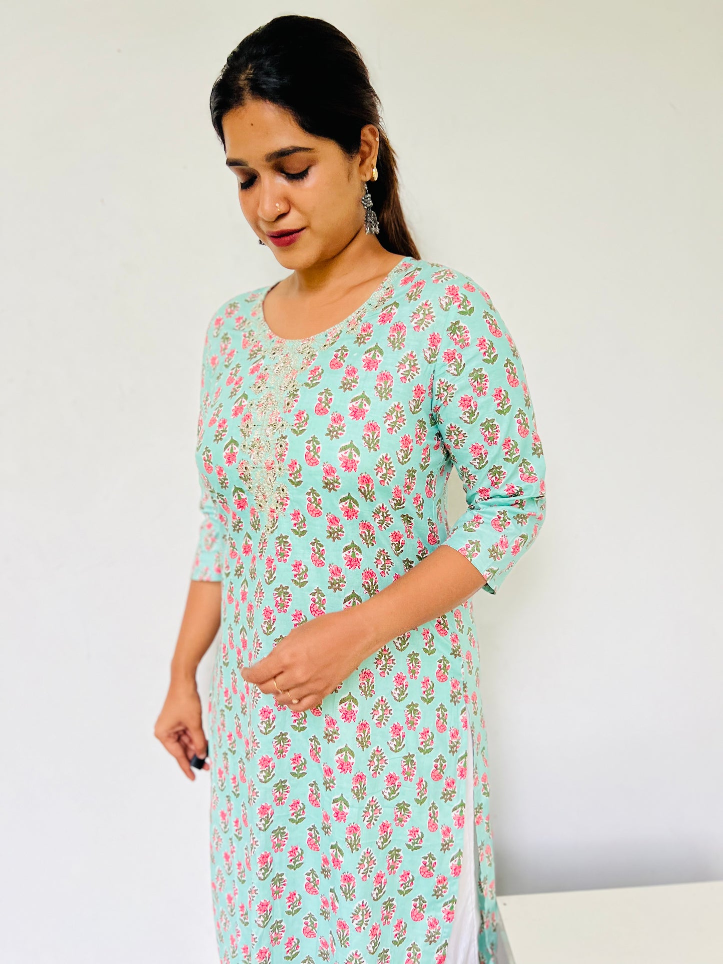 Pastel Green Self [Embroidery] straight cut kurta