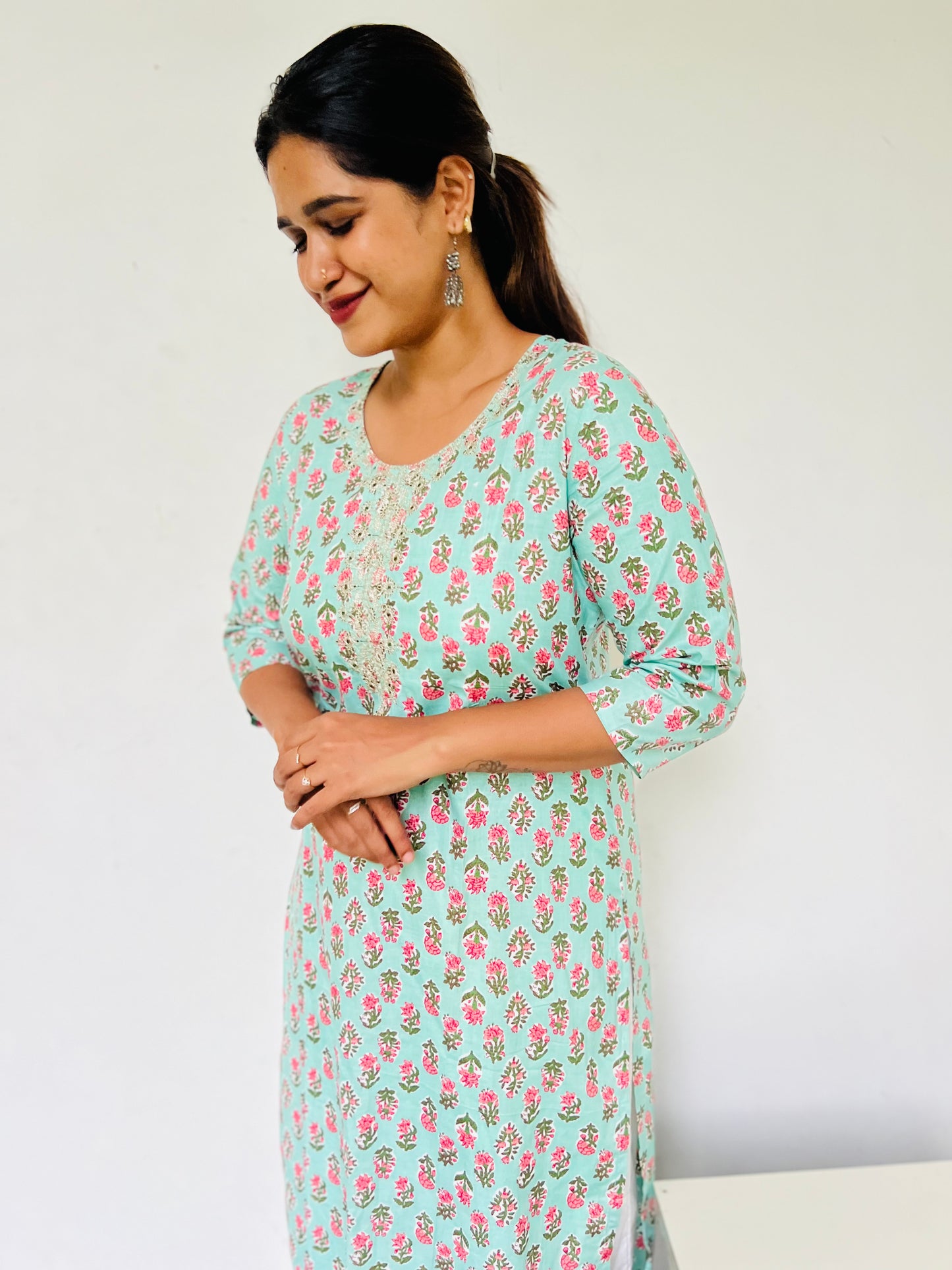 Pastel Green Self [Embroidery] straight cut kurta