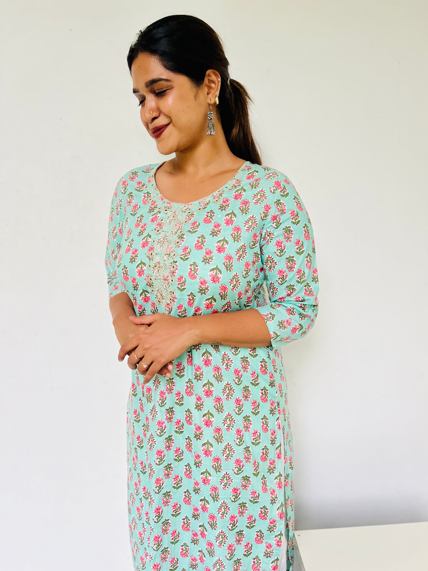 Pastel Green Self [Embroidery] straight cut kurta